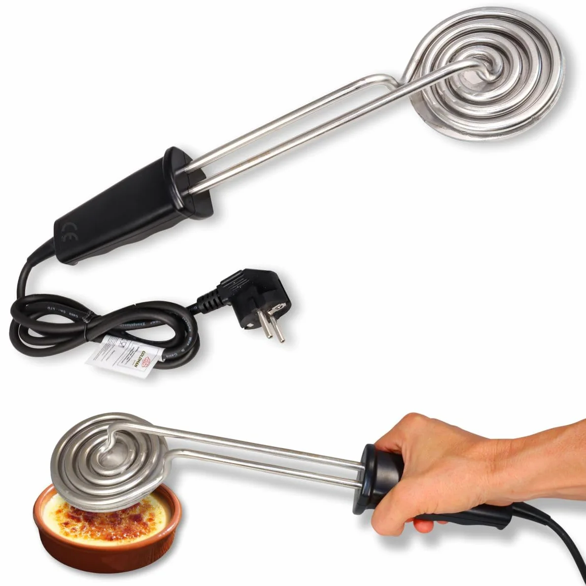 GOLDMAN SERVICE Brûleur à sucre électrique rond | 900 W en acier inoxydable | Pelle pour crème catalane et desserts | Pâtisserie professionnelle sans flamme