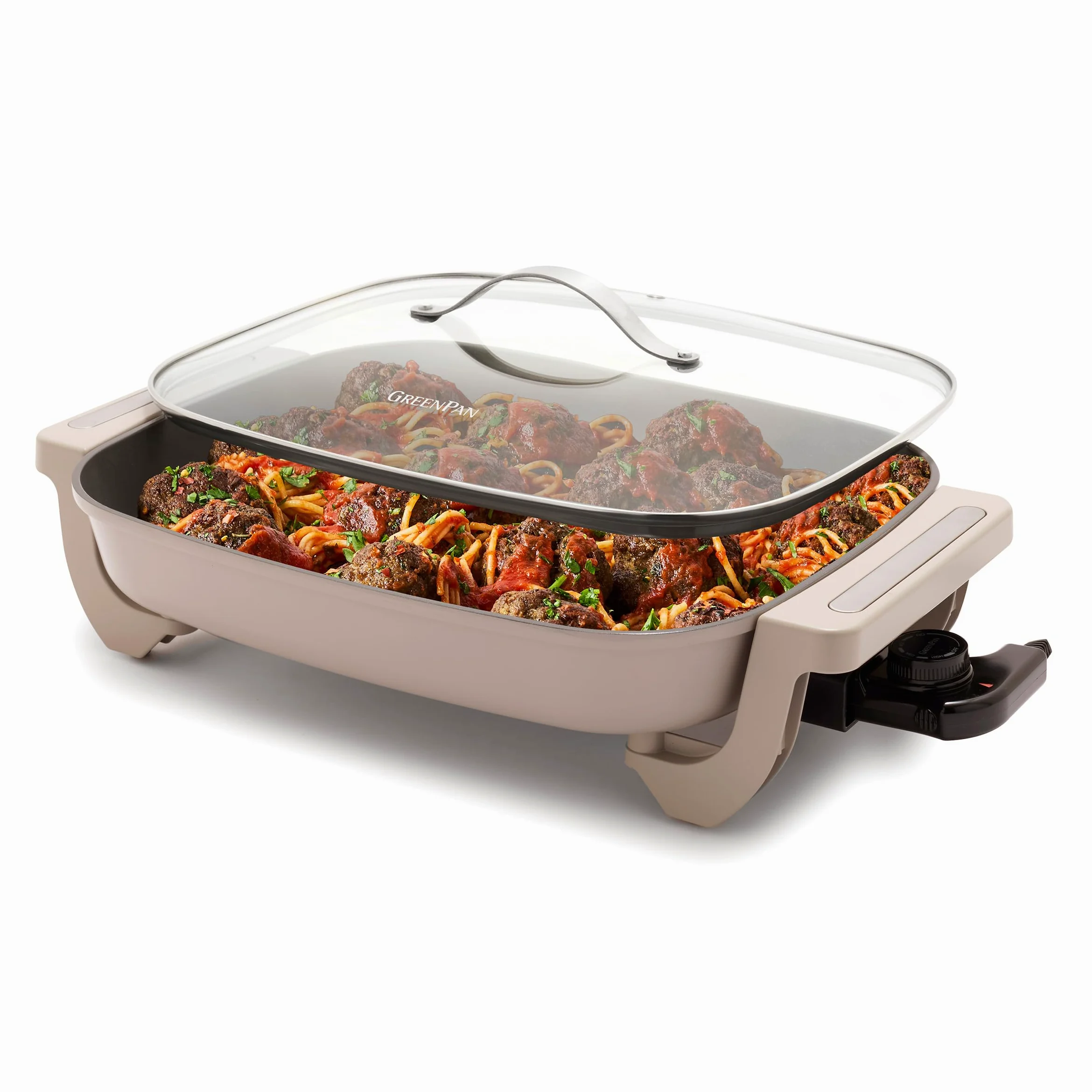 GreenPan Poêle électrique avancée de 30,5 x 38,1 cm avec couvercle, capacité de 7 l pour les repas familiaux, revêtement anti-adhésif en céramique sain, sans PFAS, frire, sauter, vapeur, mijoter,