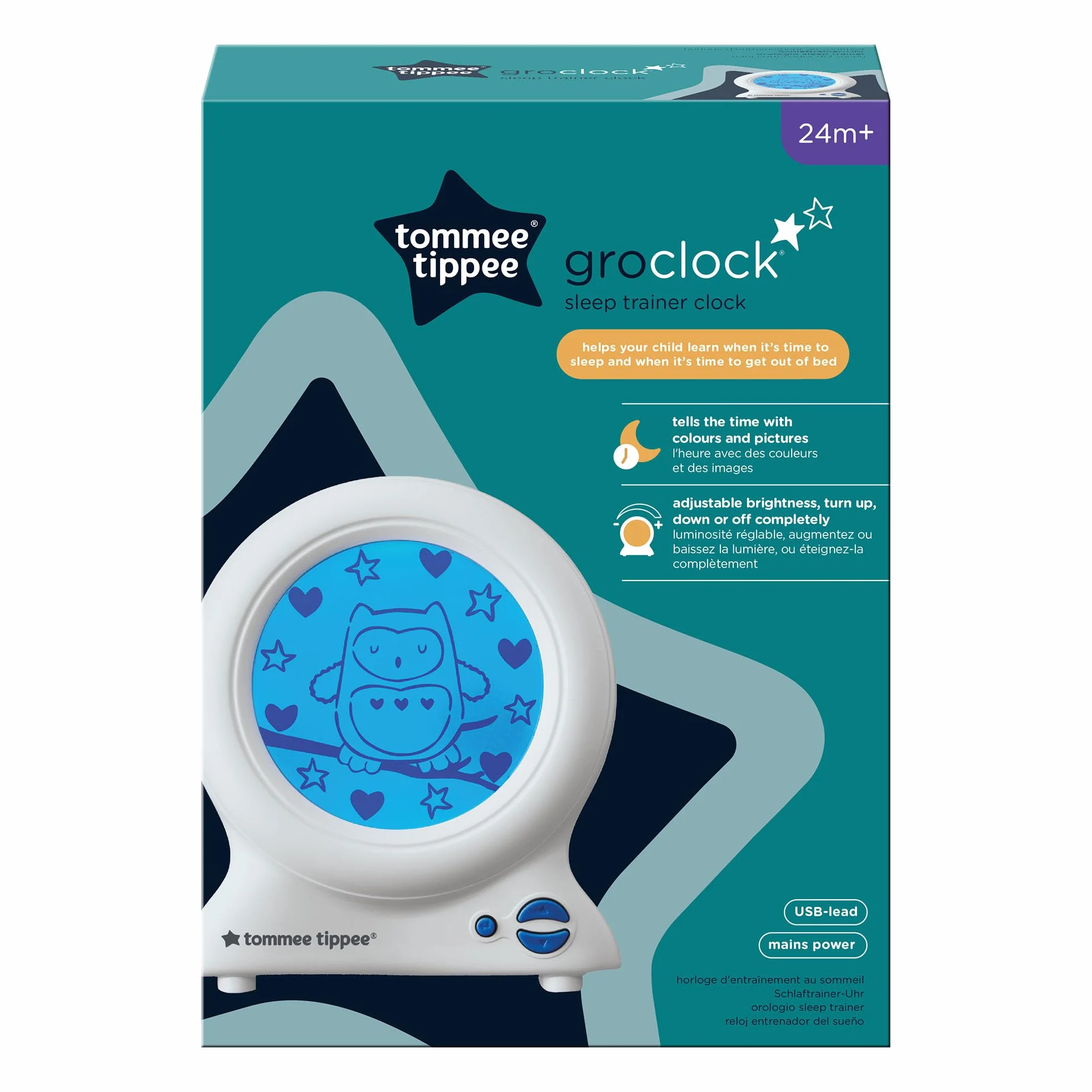 Tommee Tippee Réveil Éducatif Groclock, Réveil et Veilleuse pour Jeunes Enfants, Alimenté par USB 499051
