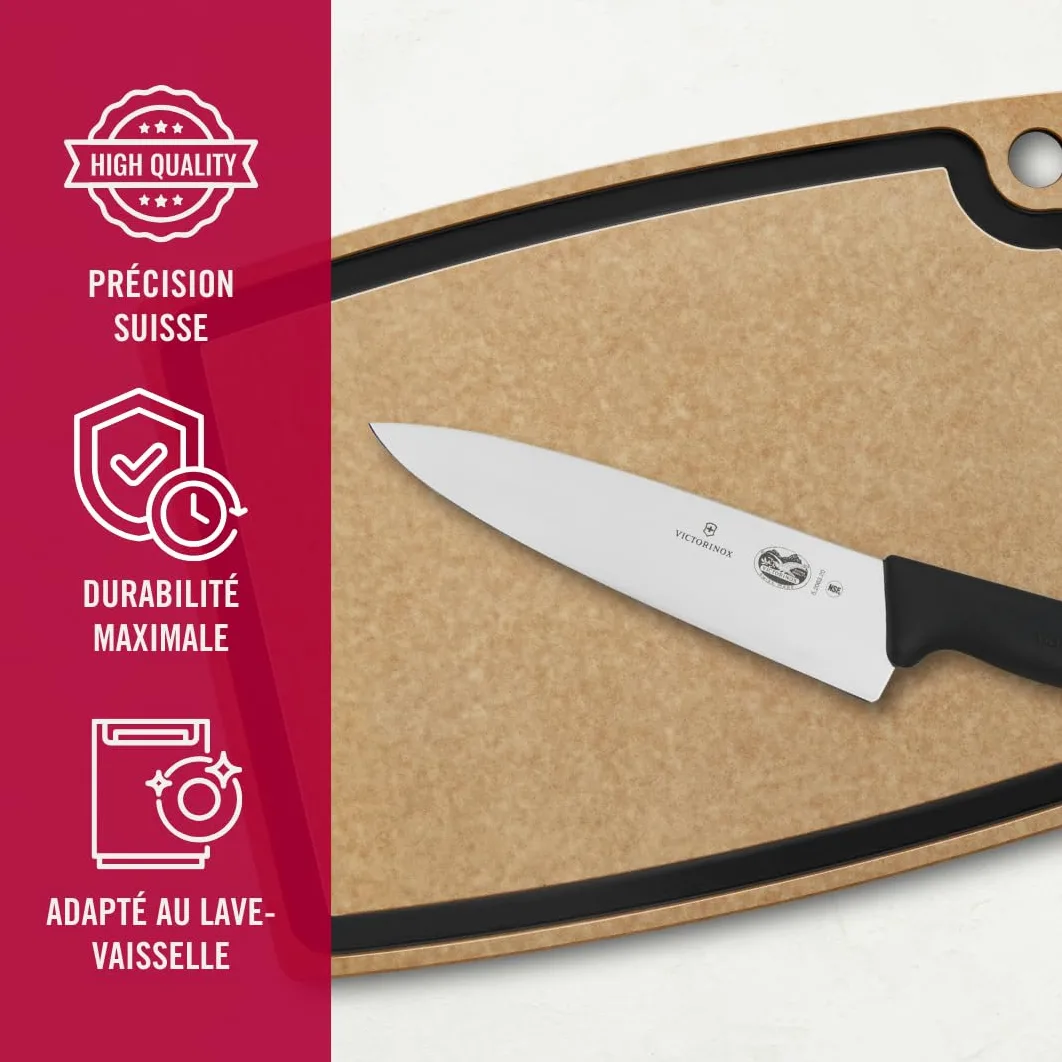 Victorinox Fibrox Couteau de chef, Large couteau universel pour viande, poisson, légumes et herbes, 20 cm, Lame lisse, Tranchant, Inox, Noir