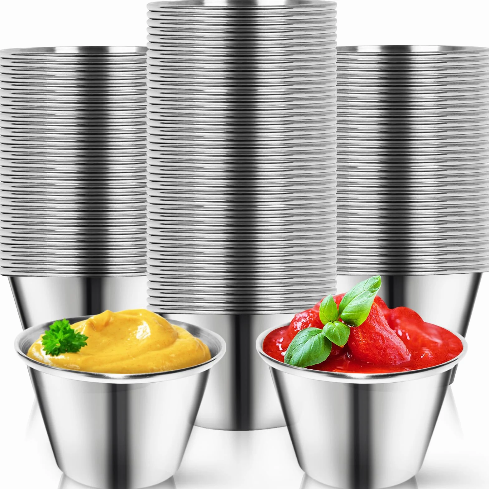 Artcome Lot de 100 tasses à condiments en acier inoxydable, idéales pour tremper et portions, 70,9 g