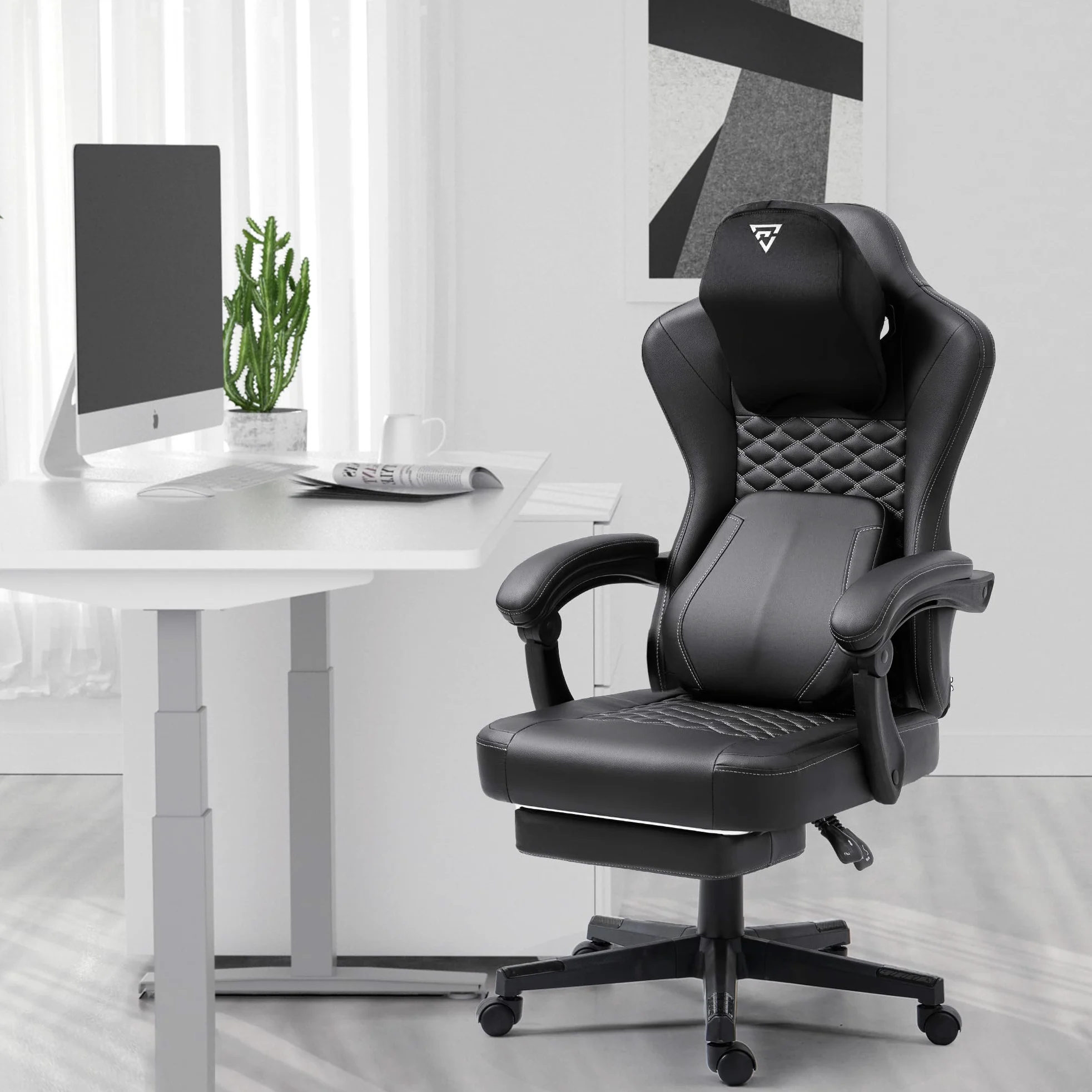 Vigosit Chaise de Gaming Ergonomique avec Soutien Lombaire Chauffant, Coussin à Ressorts ensachés et Repose-Pieds - Noir