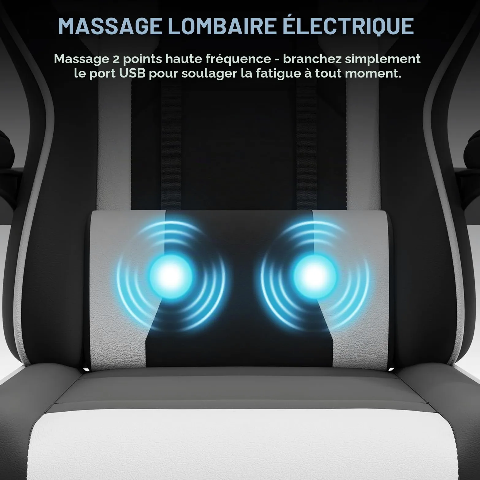 JUMMICO Jetstream Chaise de Gaming Ergonomique avec Fonction Massage, Chaise de Bureau, 150 kg, Blanche