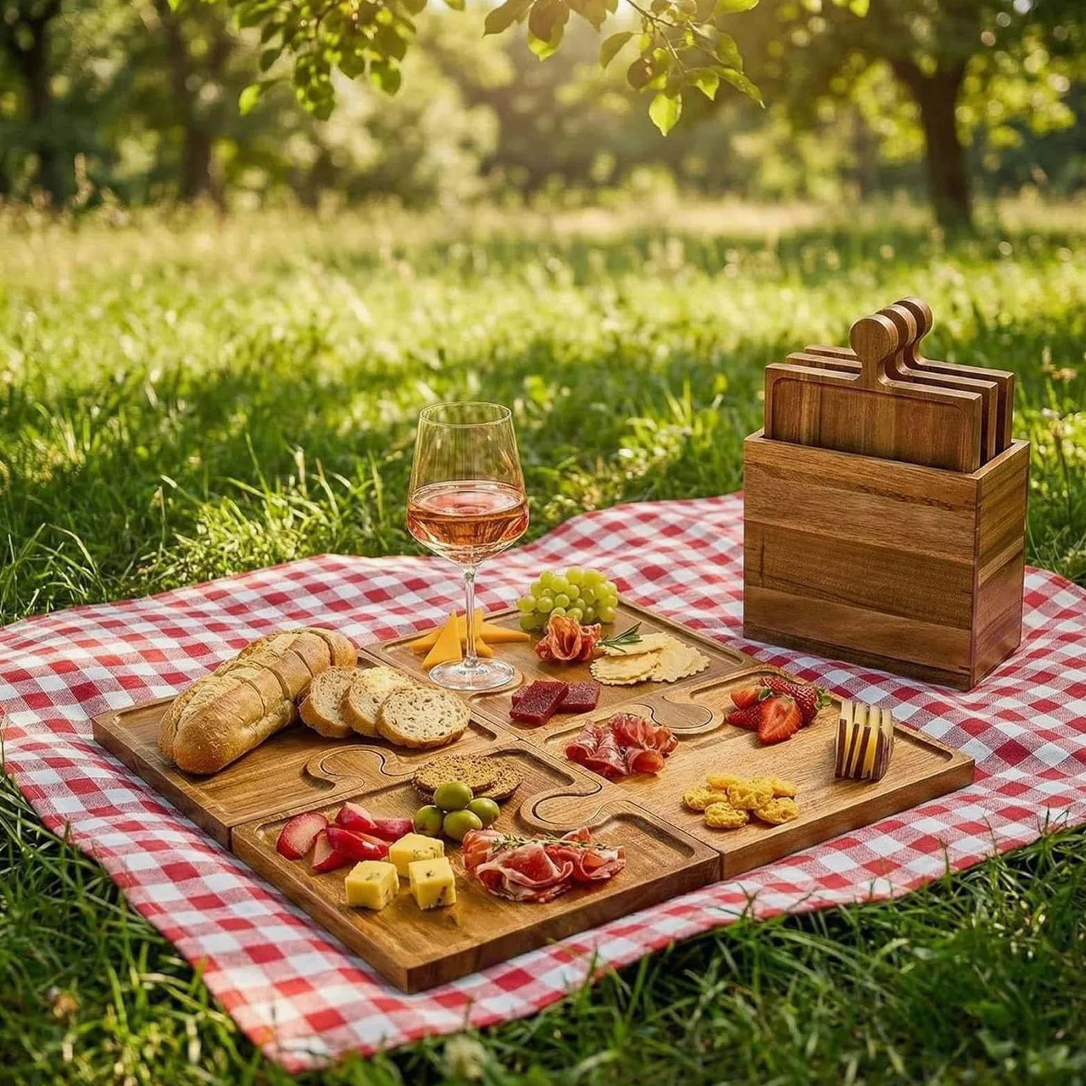 Ensemble De Planche À Fromage Plateau de Service en Bois Puzzle 4 Pièces | Set De Planches À Charcuterie Pour La Et La Maison Pour La , L'Hôtesse, La Cuisine, Les Fêtes, Les Mariages, Les Vacances