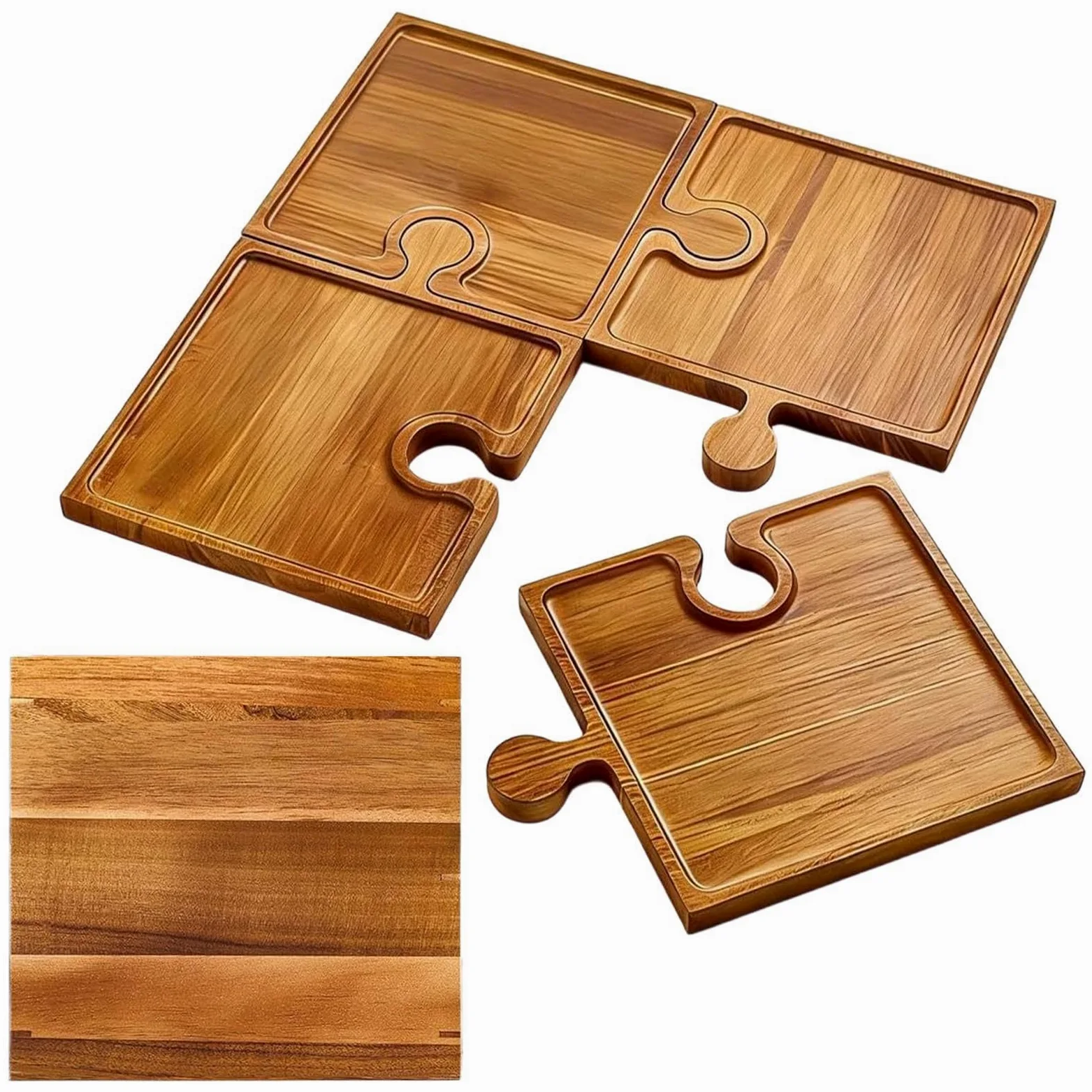 Ensemble De Planche À Fromage Plateau de Service en Bois Puzzle 4 Pièces | Set De Planches À Charcuterie Pour La Et La Maison Pour La , L'Hôtesse, La Cuisine, Les Fêtes, Les Mariages, Les Vacances