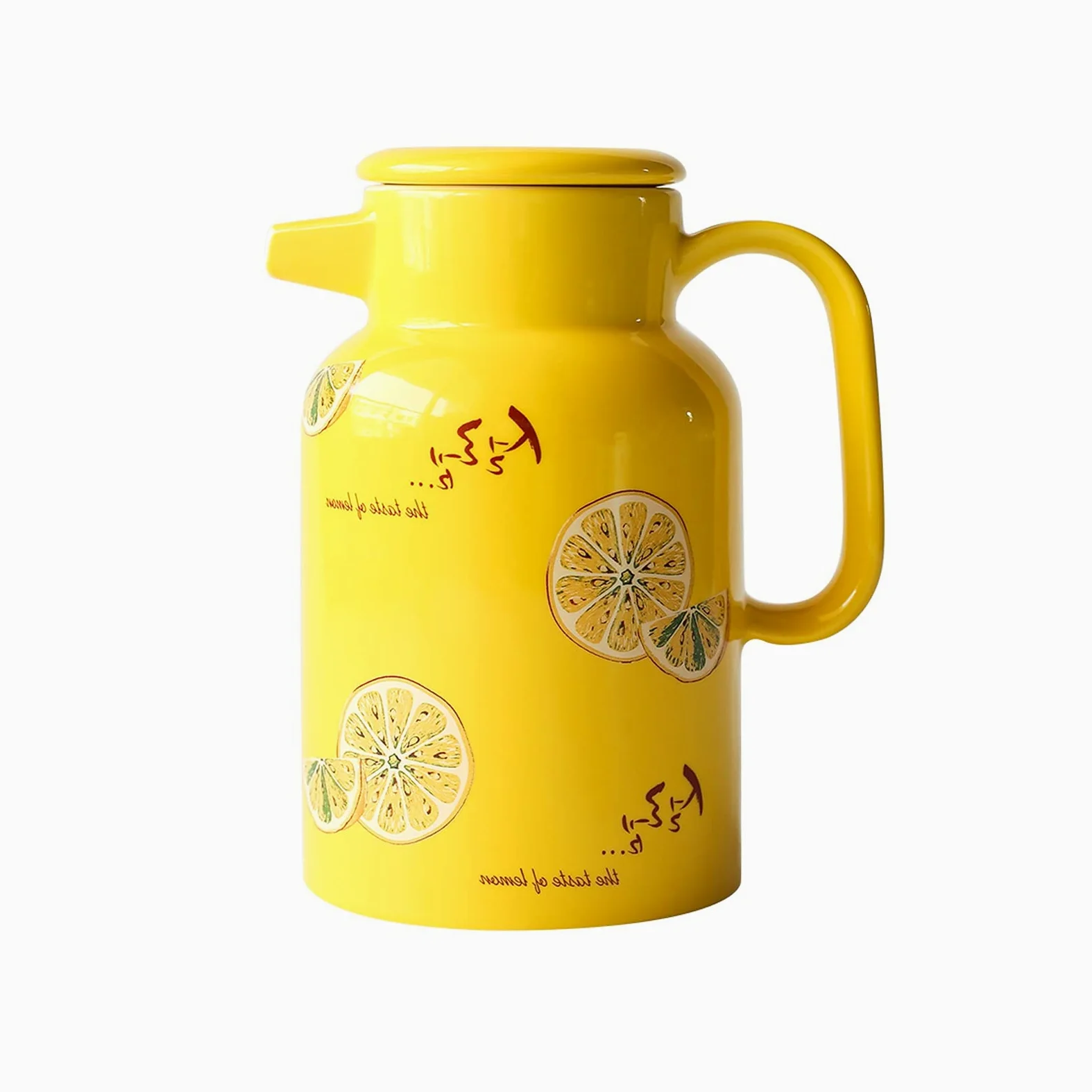 Cruche Pichet en céramique de bouilloire froide jaune 50,7 oz avec poignée de grande capacité Théière for le jus, le thé, la limonade, les boissons chaudes et froides Cruche a Eau