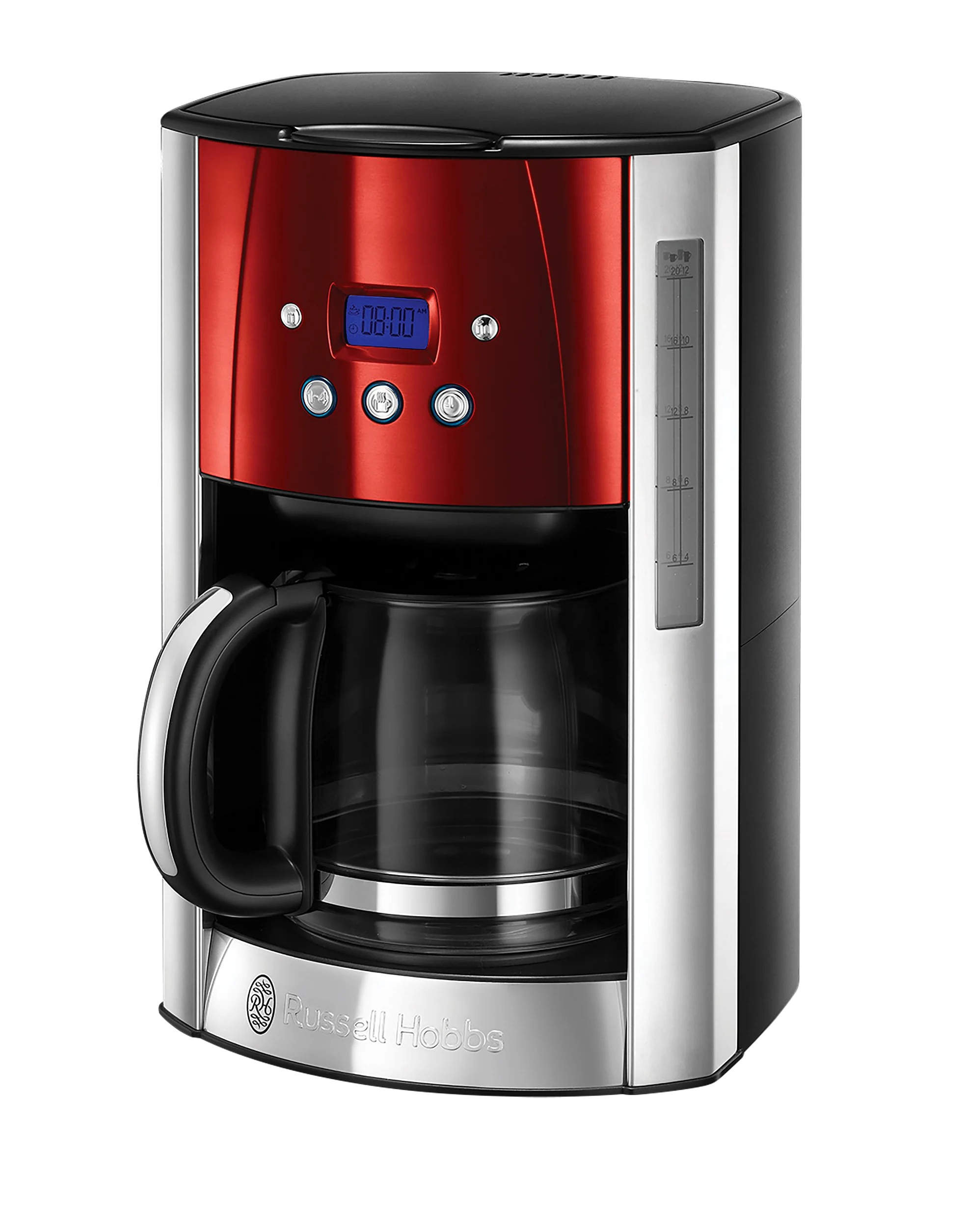 Russell Hobbs Cafetière [Technologie WhirlTech-extraction optimale] Luna rouge (1000W,Verseuse en verre 1,5L, 12 tasses, Programmable, Minuteur digital, Auto-Nettoyante) Machine à café filtre 23240-56