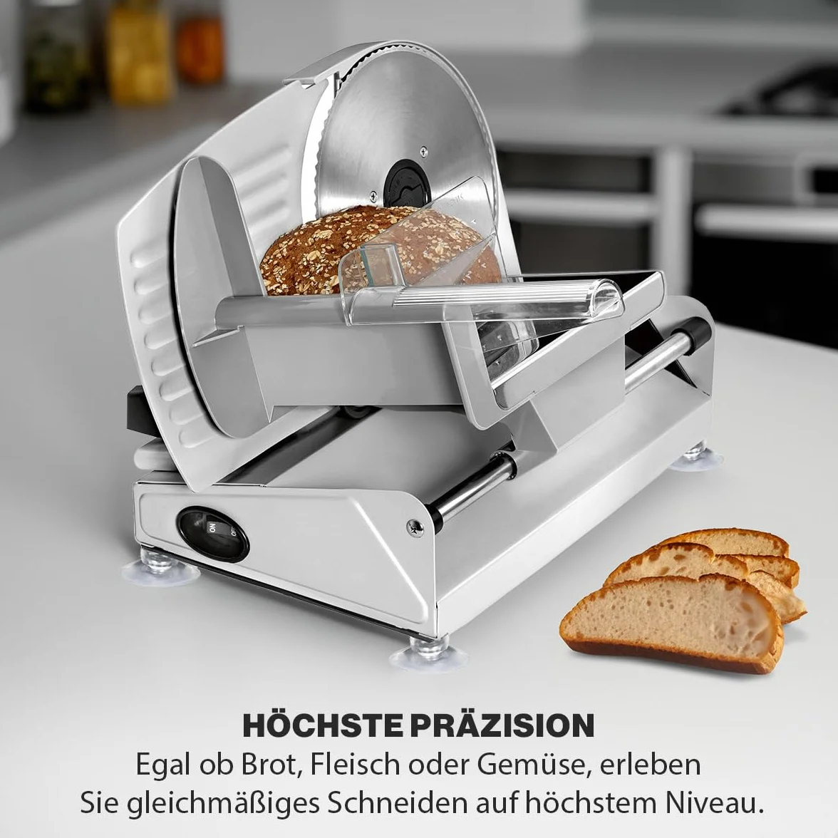 Clatronic Trancheuse universelle avec lame en acier inoxydable Ø 190 mm | Trancheuse à pain électrique | Épaisseur de coupe réglable (0-15 mm) | Trancheuse avec boîtier métallique | 150W | MA 3585