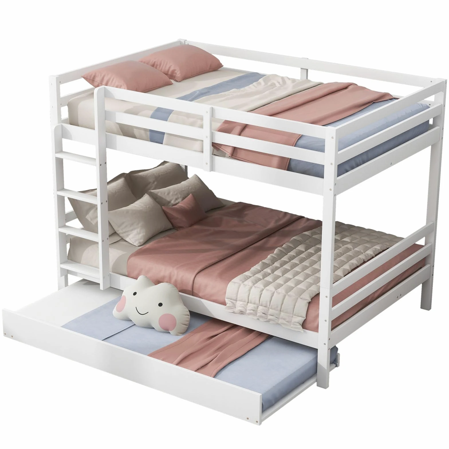 Sweiko Lits superposés 140 * 200cm, Lits pour Enfants avec Lits escamotables, Cadres de lit avec Garde-Corps Hauts, escaliers Stables,White