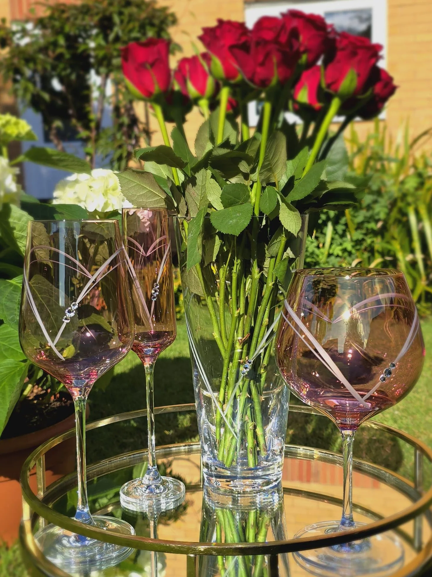 DIAMANTE Verre à gin Copa rose « Cœurs » – Verre unique rose G&T avec cristaux