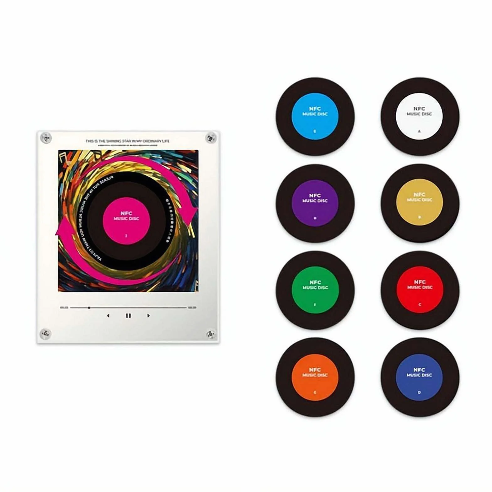 Autocollants magnétiques pour réfrigérateur NFC à induction chantante, lecteur de disques vinyles rotatif intelligent mini jukebox, pack de 9 autocollants audio programmables avec lumière