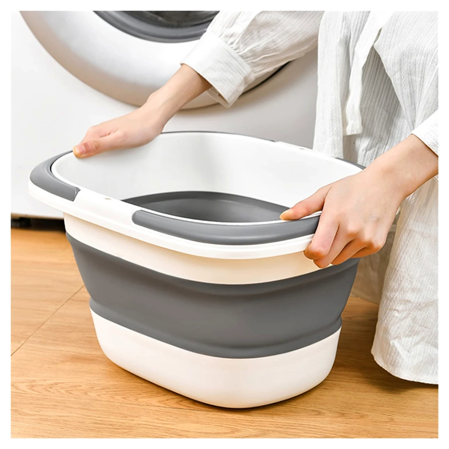 Panier à linge pliable en plastique – Lavabo portable pour camping, pique-nique – Baignoire pliable avec poignée robuste