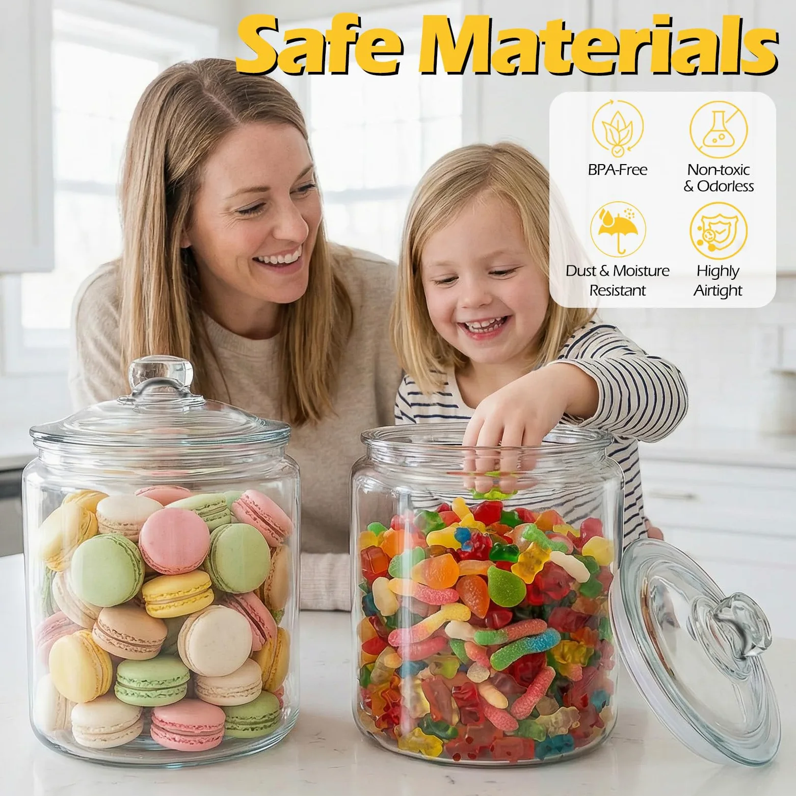 Masthome Grand bocal en verre de 3,8 l avec couvercle, hermétique, passe au lave-vaisselle, boîte de rangement en verre à large ouverture pour pâtes, farine, noix, biscuits, etc