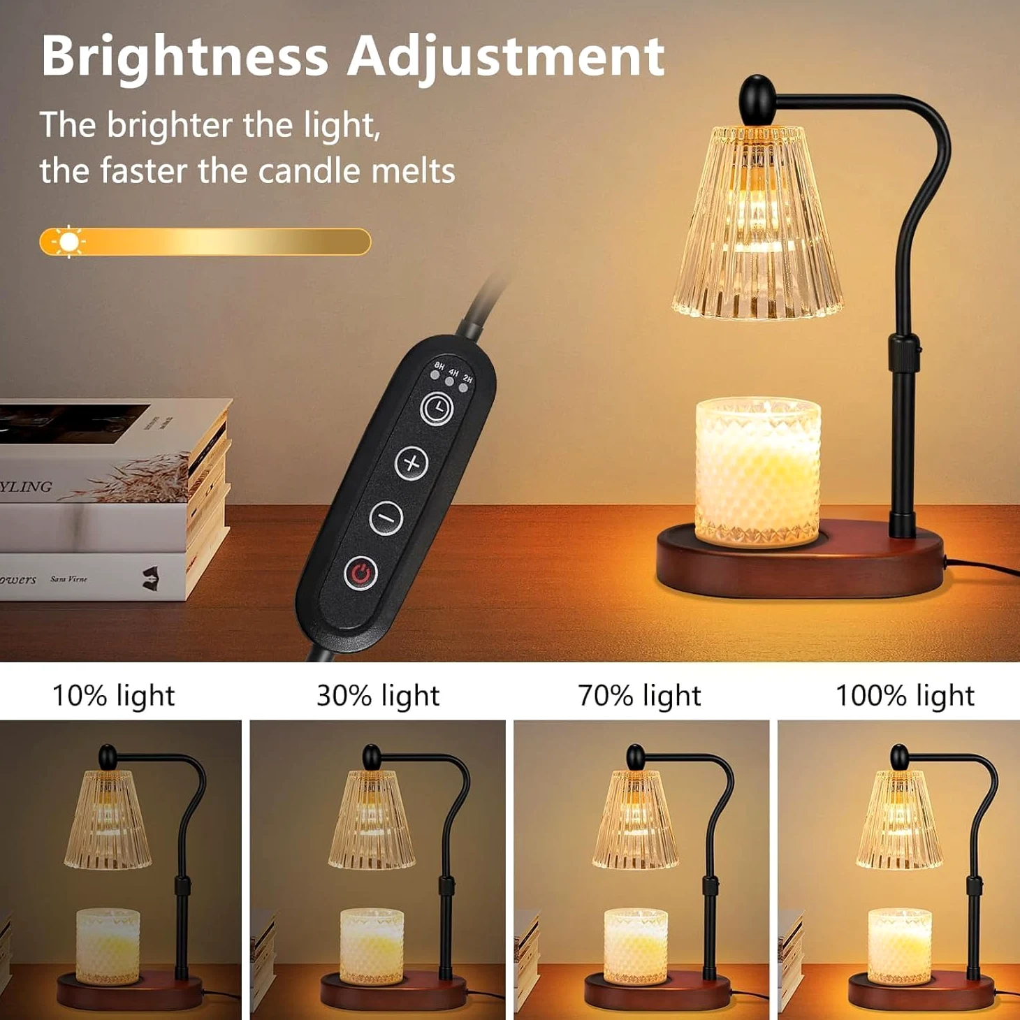 Loowoko Lampe Chauffe Bougie, Chauffage Bougie avec Minuterie et Variateur,Réglable en Hauteur,avec 2 Ampoules,Candle Warmer Lamp pour Bougies Parfumées en Verre, Maison, Chambre, Décoration