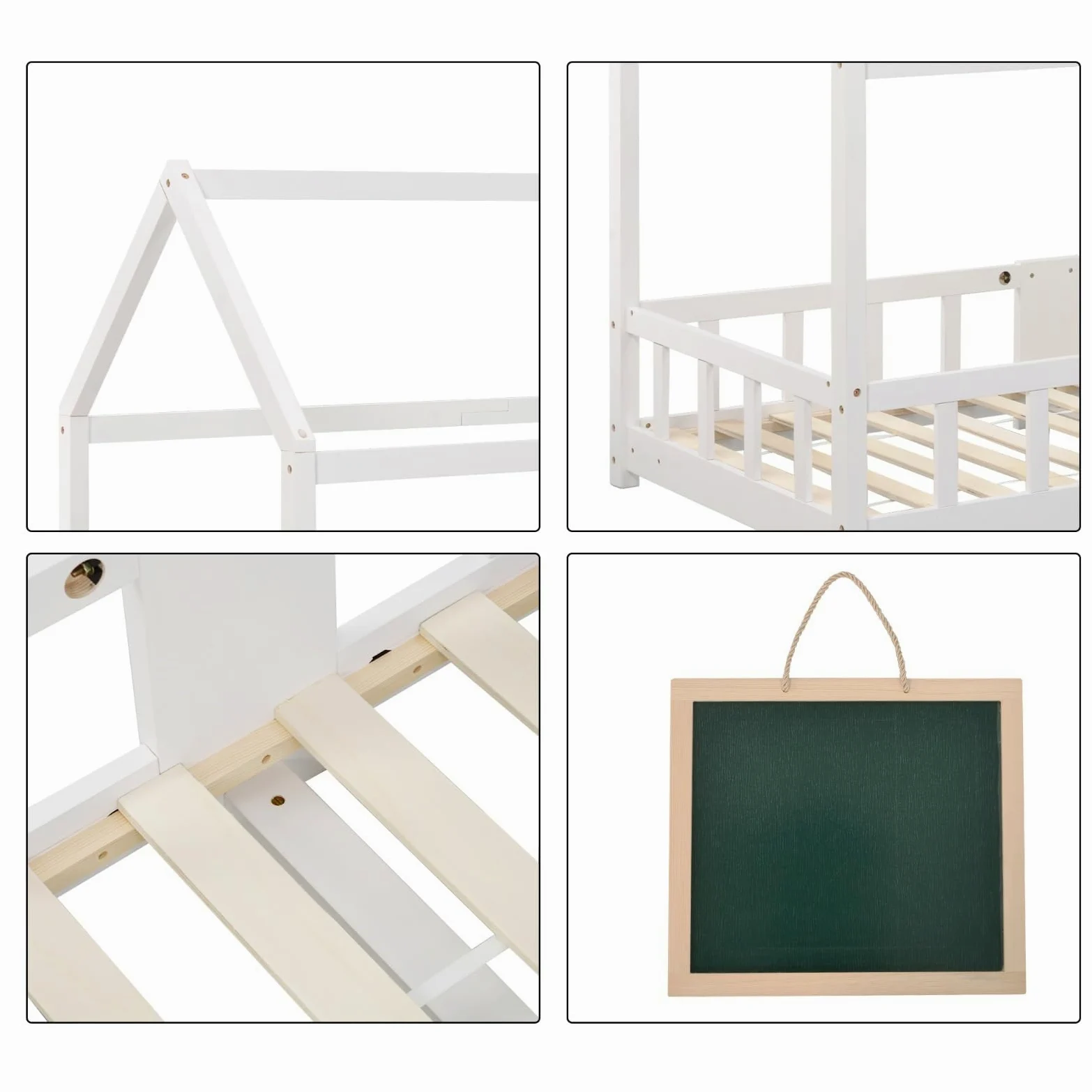 KOMHTOM Simple Lit de Maison avec Protection Anti-Chute, Lit de Jeune avec Sommier à Lattes en Bois, Cadre de lit, Minimaliste(sans Matelas) (Blanc-A, 90 x 200CM)