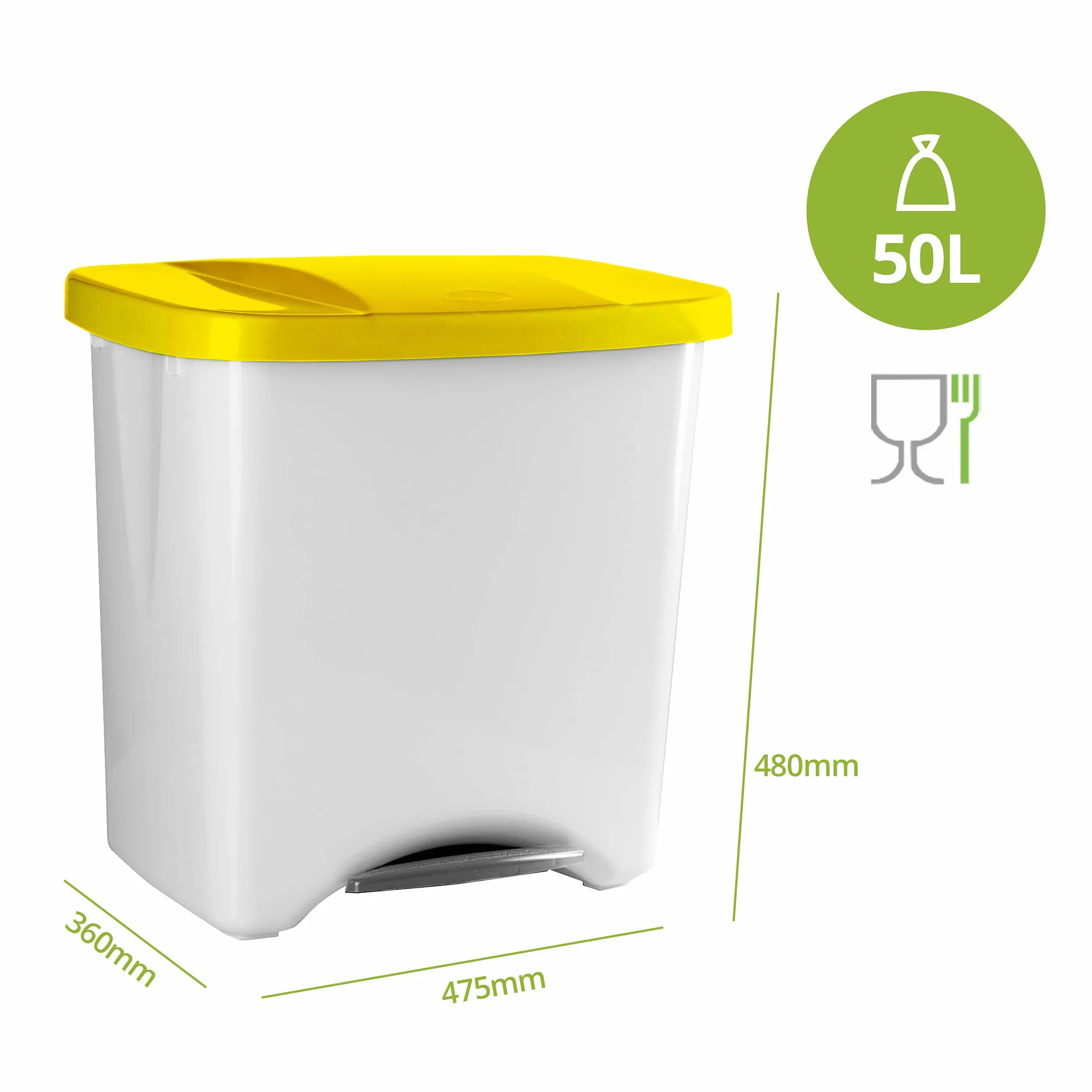 Poubelle à Pédale Écologique, 50 L, Jaune