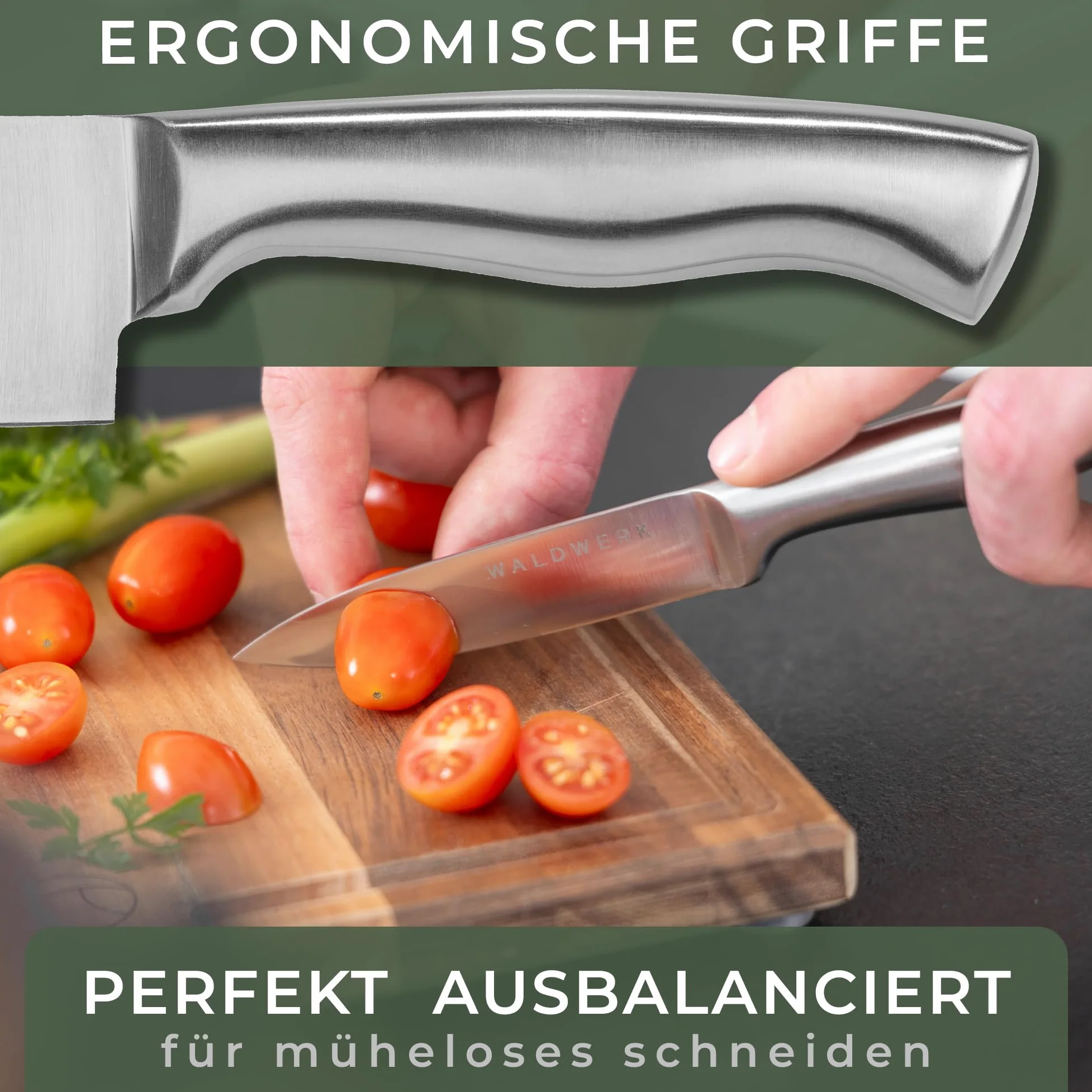 WALDWERK Ensemble de couteaux 11 pièces avec bloc et aiguiseur intégré - Couteau à steak - Couteaux de cuisine