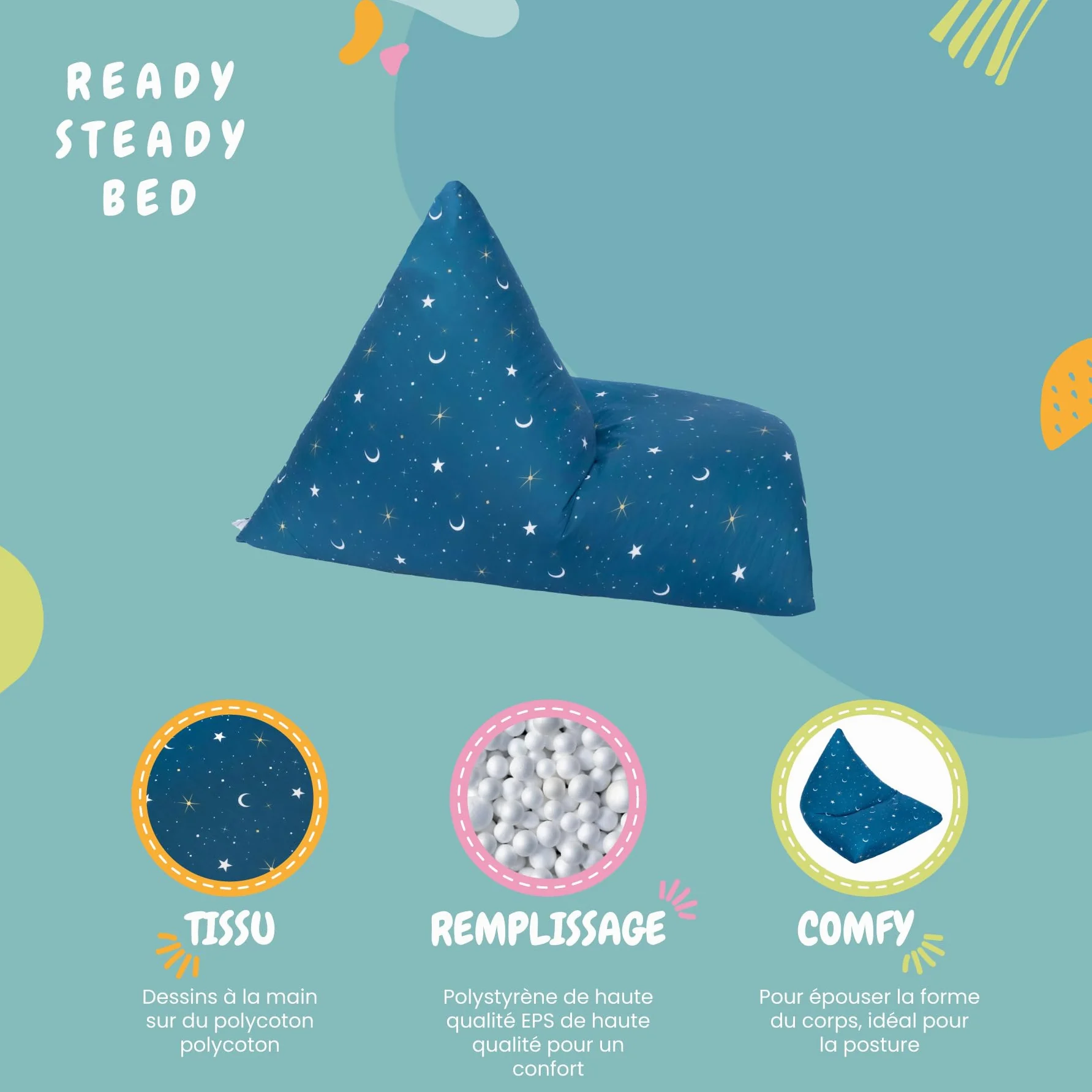 Ready Steady Bed Sac à fèves en Forme de Pyramide pour Enfants | Meubles Confortables pour Enfants | Siège de Relaxation Doux et sûr pour Les Enfants Salle de Jeux (Clair de Lune)