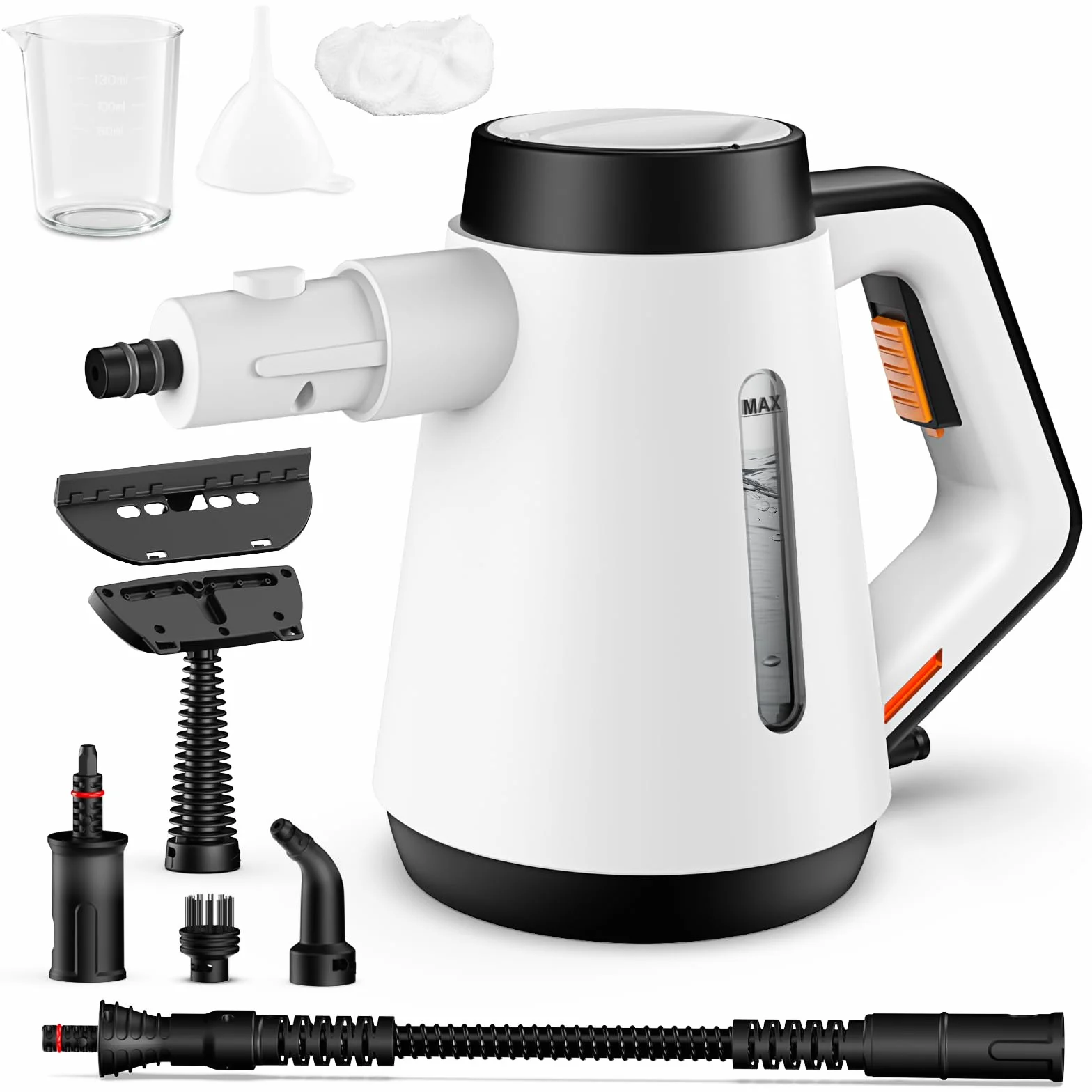 Fippesax 1200W Nettoyeur à vapeur,Chauffage instantané 15S,Nettoyeur à vapeur multipurpose pressurisé 400ml avec 9pcs Accessoires (blanc)
