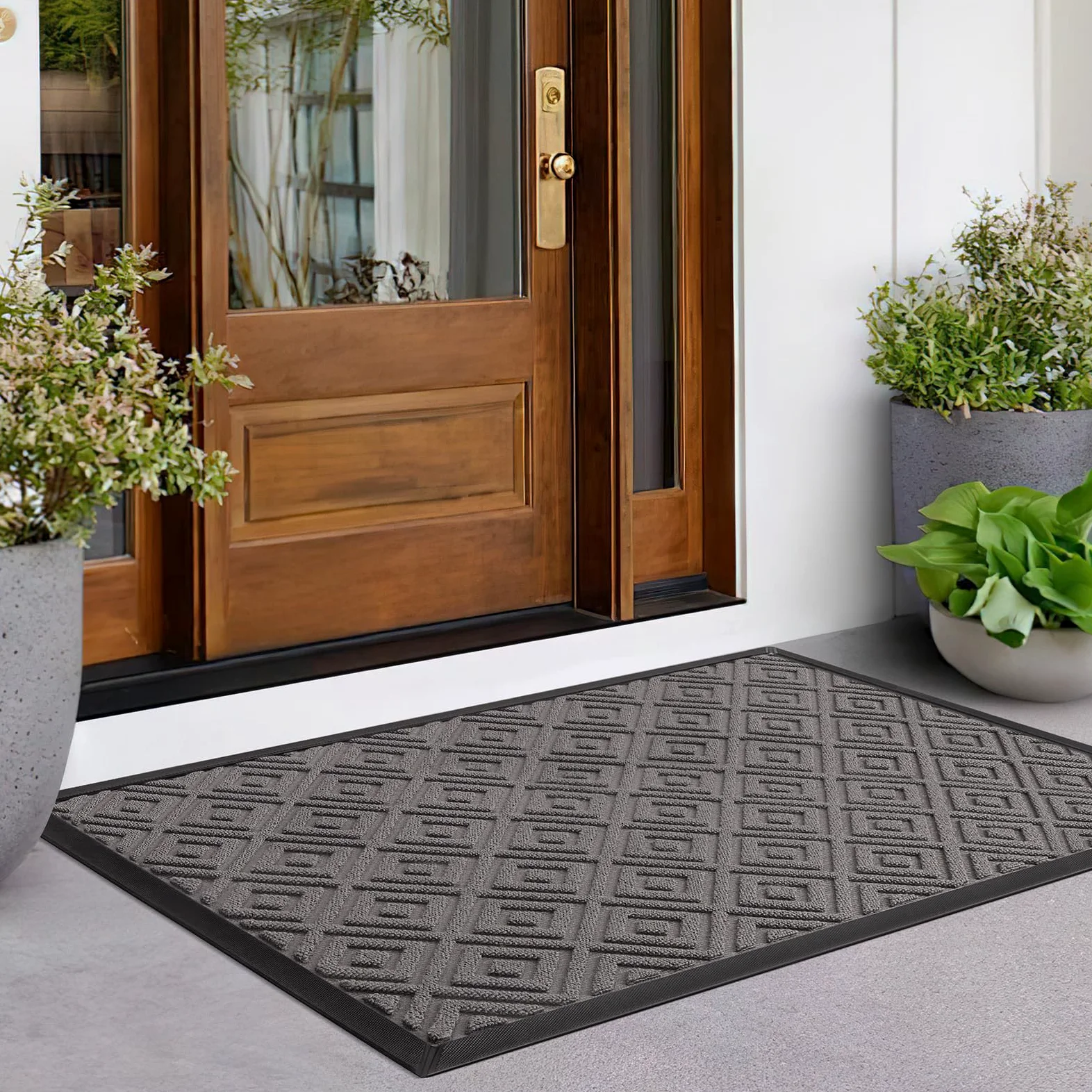 LEKEEPGO Paillasson Exterieur Entree 80x120cm, Tapis Exterieur Resistant Pluie Antiderapant, Drainage Tapis Entree Interieur, Tapis de Porte Lavable pour Balcon, Jardin, Couloir, Gris