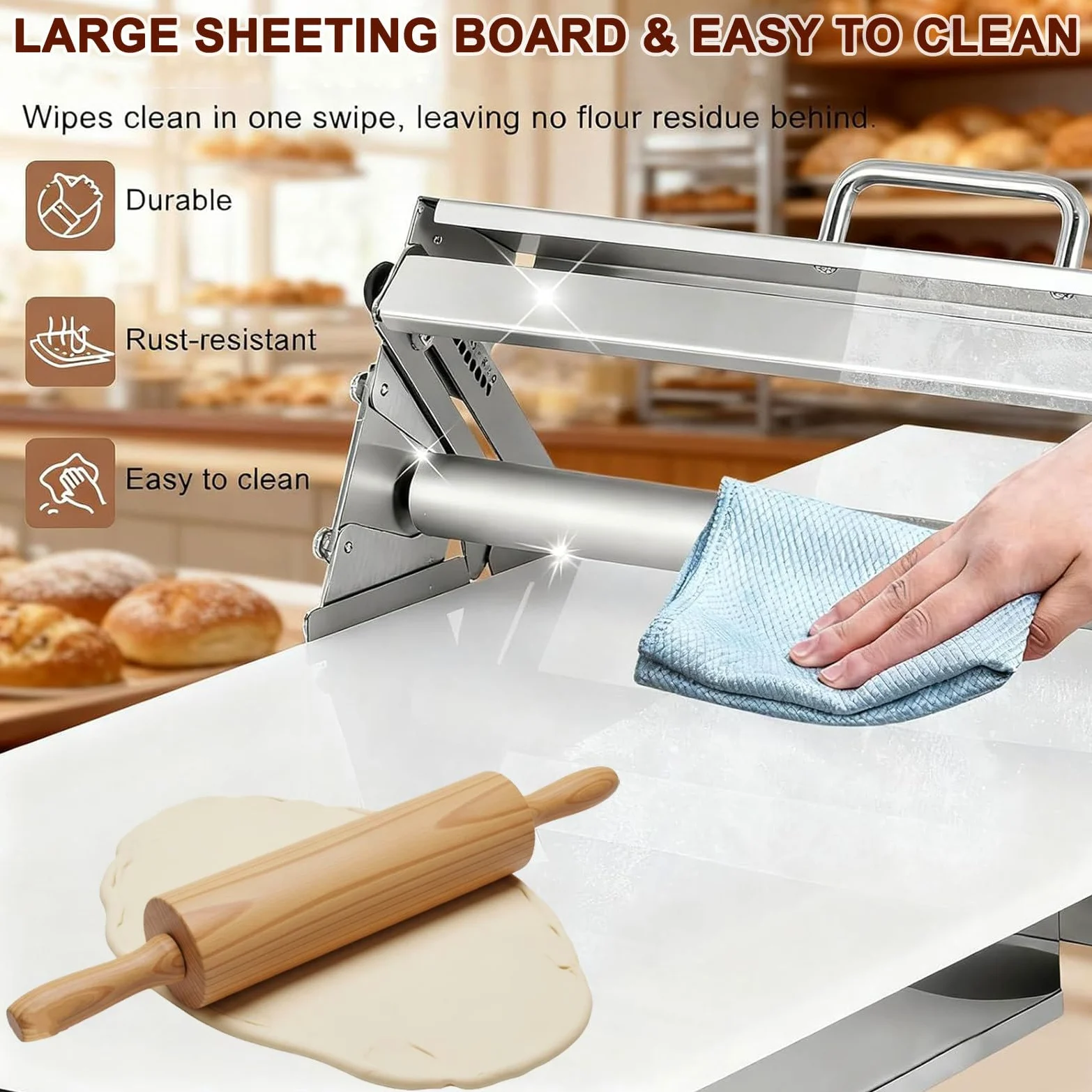 Laminoir à Pâte Pliable Manuel pour Boulangerie, Pizza et Croissants, Laminoire Manuel à Pate, Laminoir à Pâte Feuilletée, Laminoir à Pâtisserie en Acier Inoxydable A300