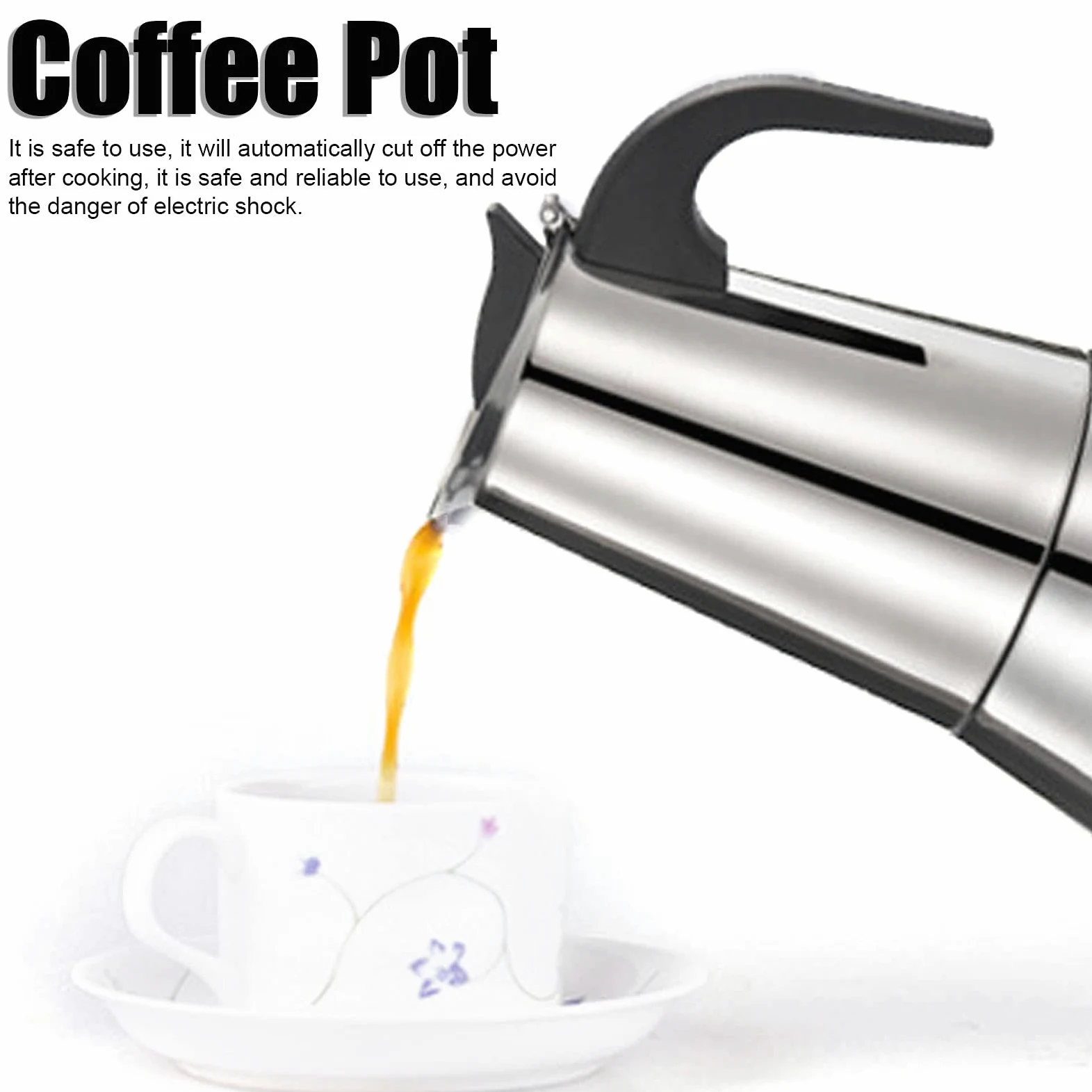 Cafetière à percolateur électrique, 480W 300ML Machine à café en acier inoxydable à arrêt automatique Percolateur à café détachable avec boîte à poudre de café à petit trou, poignée isolante