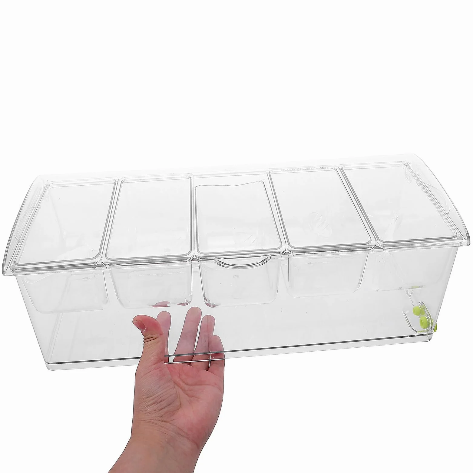 Plateau à Condiments Réfrigéré en Plastique Transparent 5 Compartiments avec Couvercle Plateau à Garnitures pour Bar et Buffet Service de Fruits Légumes et Sauces pour