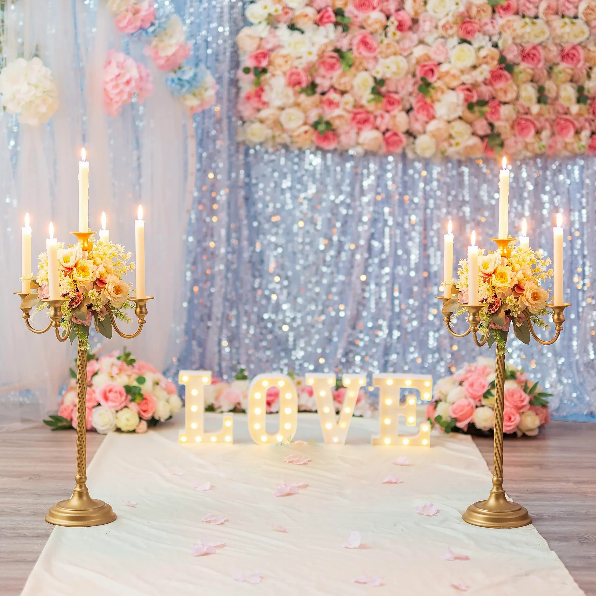 Lot de 2 chandeliers de mariage à 5 branches en métal doré à 5 branches en spirale pour Noël, centres de table, événements, cérémonie, réception