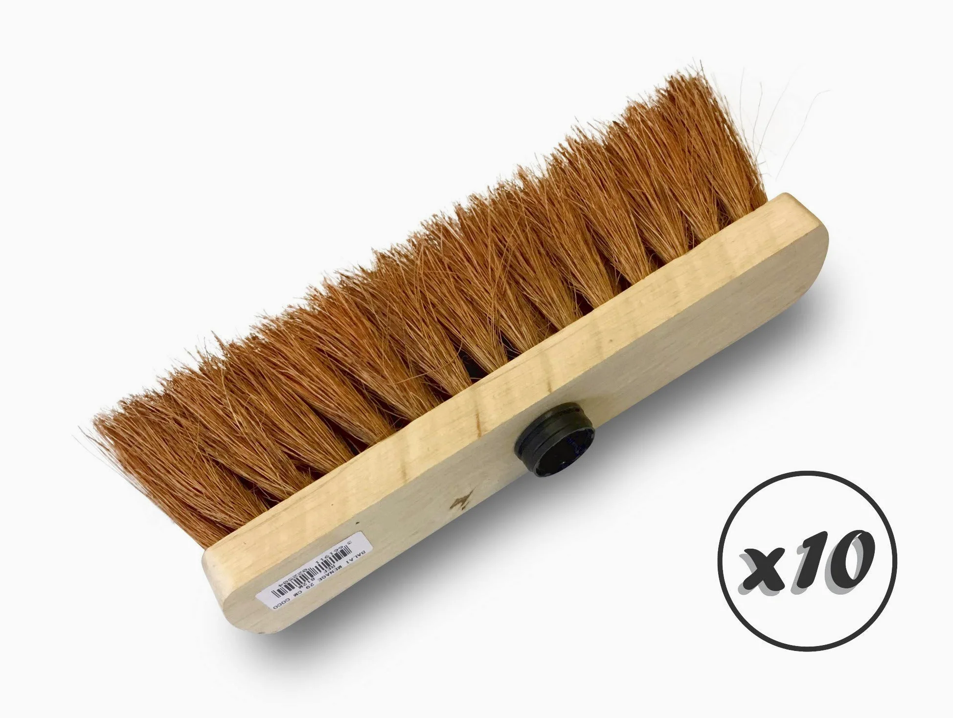 Lot de 10 balais de ménage en Fibres de Coco Naturel | Longueur 29 cm | Semelle Bois | Douille vissante Plastique | sans Manche | Kibros 2050x10