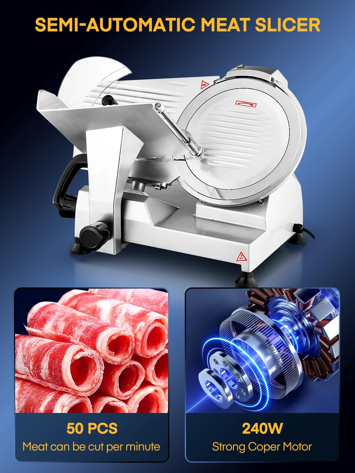 240W Trancheuse Électrique Commerciale à viande Trancheuse à Jambon Lame 254 mm 350-400 tr/min Trancheuse Charcuterie avec Lame en Acier Inoxydable pour Couper en Tranches Viande Fromage Légumes