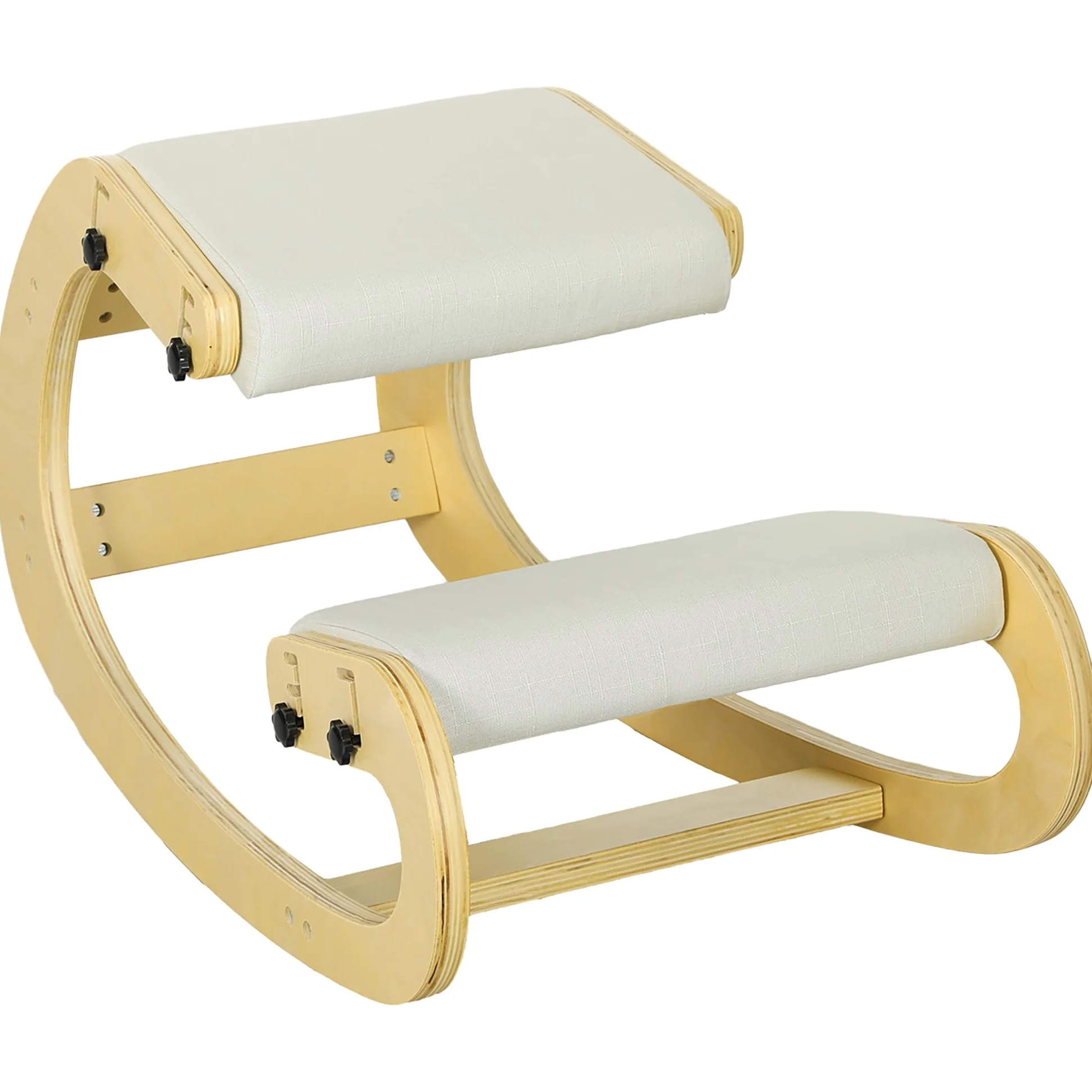 HOMCOM Siège Assis Genoux, siège Ergonomique en Bois à Bascule, Chaise à Genoux réglable pour Bureau à Domicile, améliorer la Posture, maux de Dos, crème