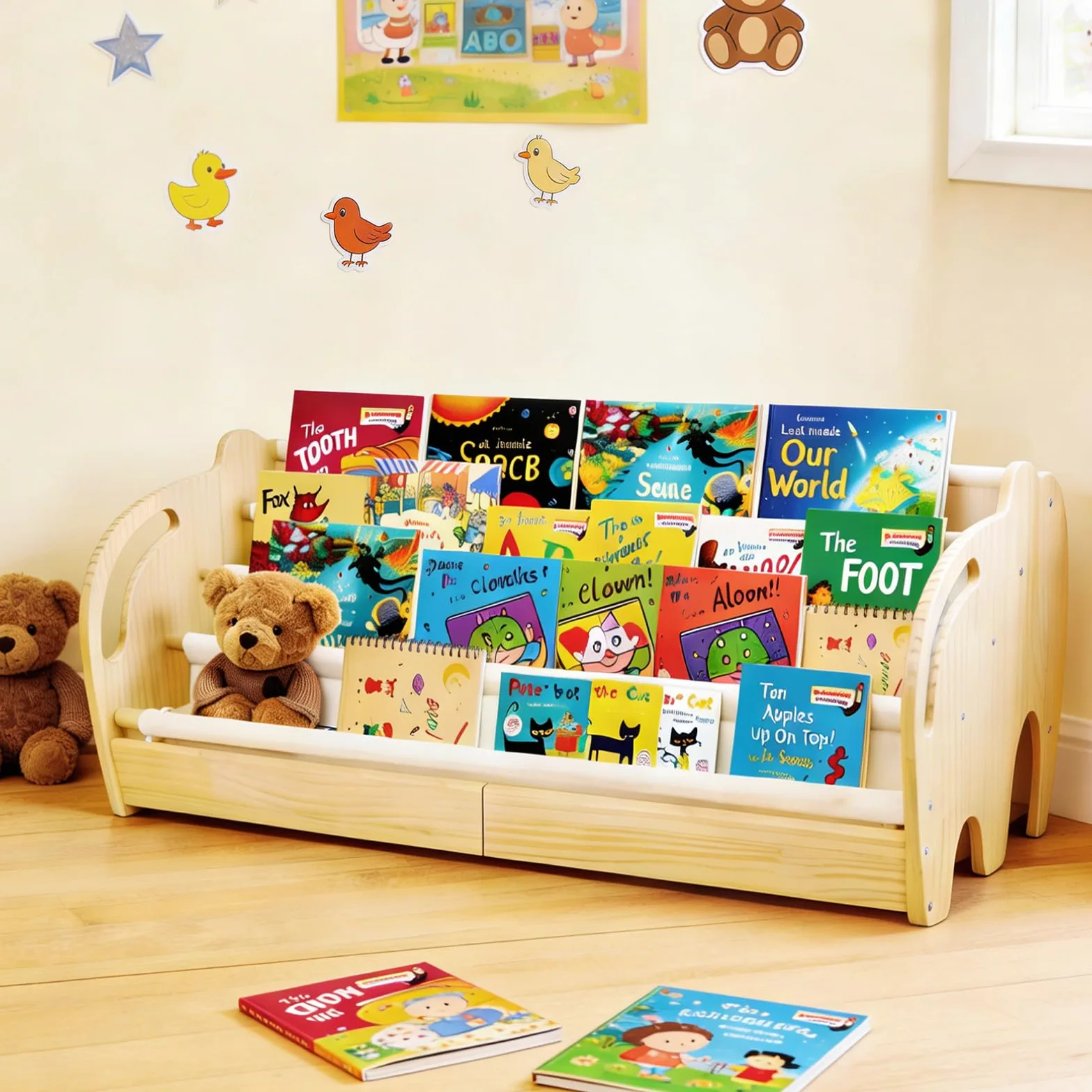 Wdmiya Bibliothèque Enfant Bois – Étagère Livres Montessori, Rangement Livres Enfants, Présentoir Livres Face Avant, Meuble Chambre Enfant, Cadeau Garçon Fille