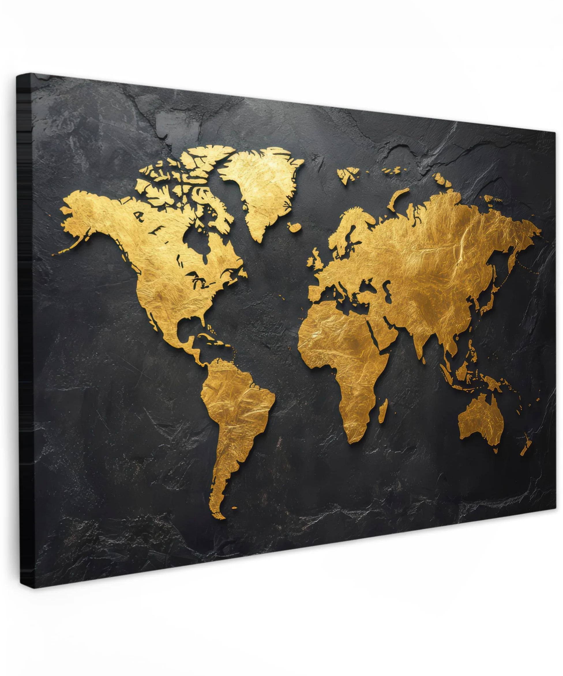 MuchoWow© Impression sur Toile Decoration Murale Peinture 120x80 cm Tableaux Decoratifs Muraux Déco Chambre Tableau Salon Carte du Monde - Or - Pierre