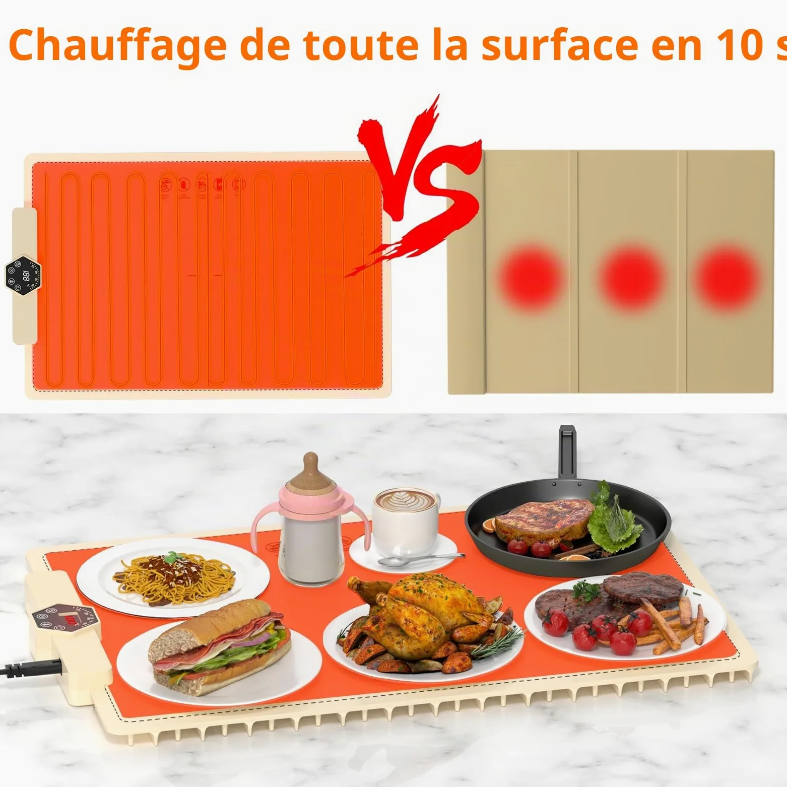 INNOWARMER Chauffe Plat Électrique, Plaque Chauffante Électrique Silicone Pliable Flexible, Plaque Chauffante avec 5 Température Réglable et Minuteur, Chauffe Plat pour Buffet Fête Familiale (Blanc)