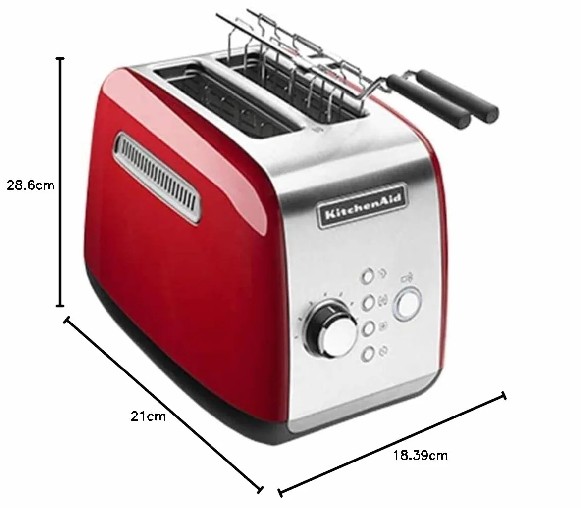 KitchenAid Grille-Pain 2 Tranches, Fentes Extra-Larges Bagels & Pain Artisan, 7 Niveaux de Brunissage, Fonctions Bagel/Décongélation/Réchauffage/Maintien Chaud 3 Min, Corps Métal, Rouge Empire