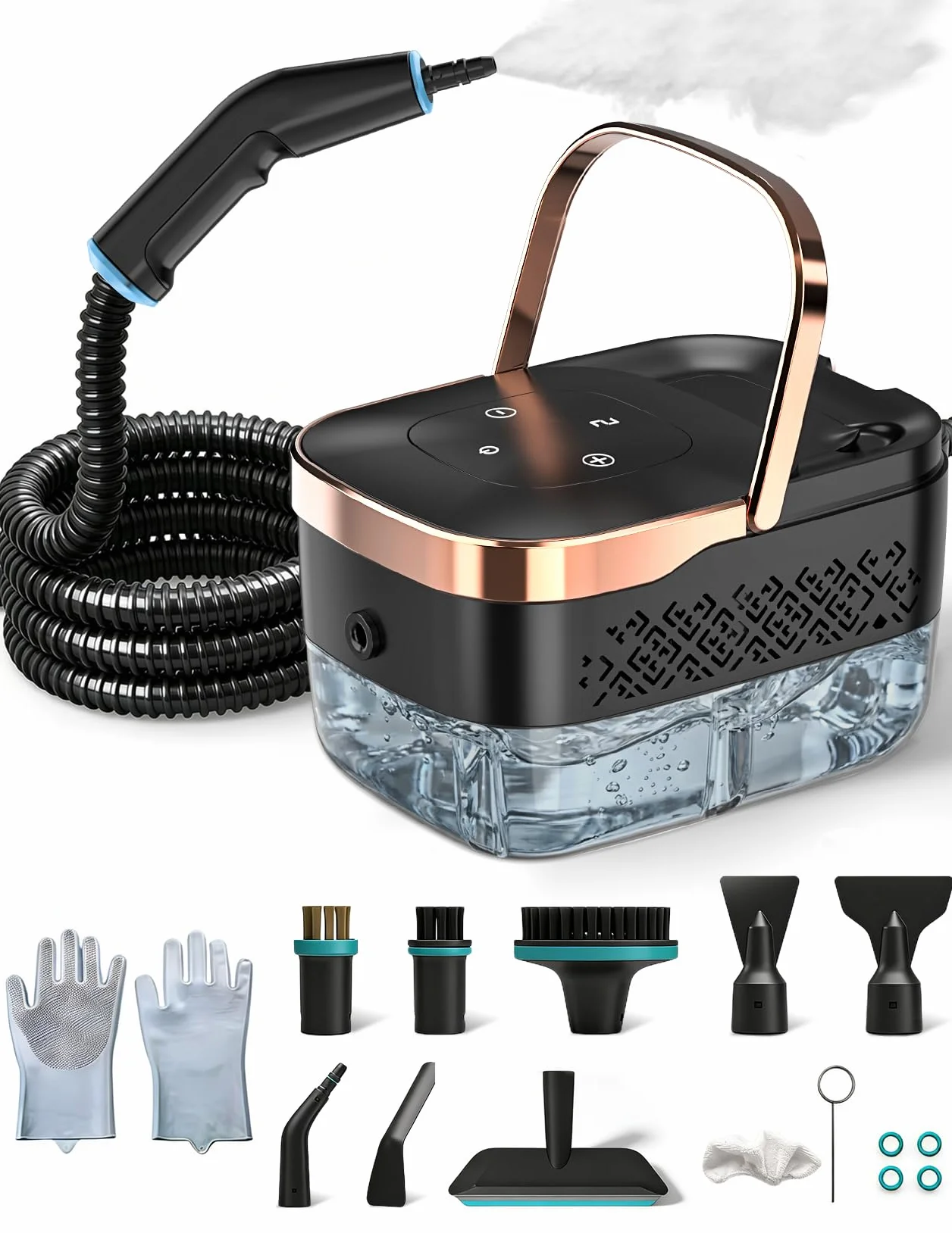 Nettoyeur à Vapeur, 2500W Nettoyeur à Vapeur Manuel Polyvalent avec 6 Vitesses Réglables et 8 Types de Buses, 1250ML Portable Haute Pression pour Maison et Voiture