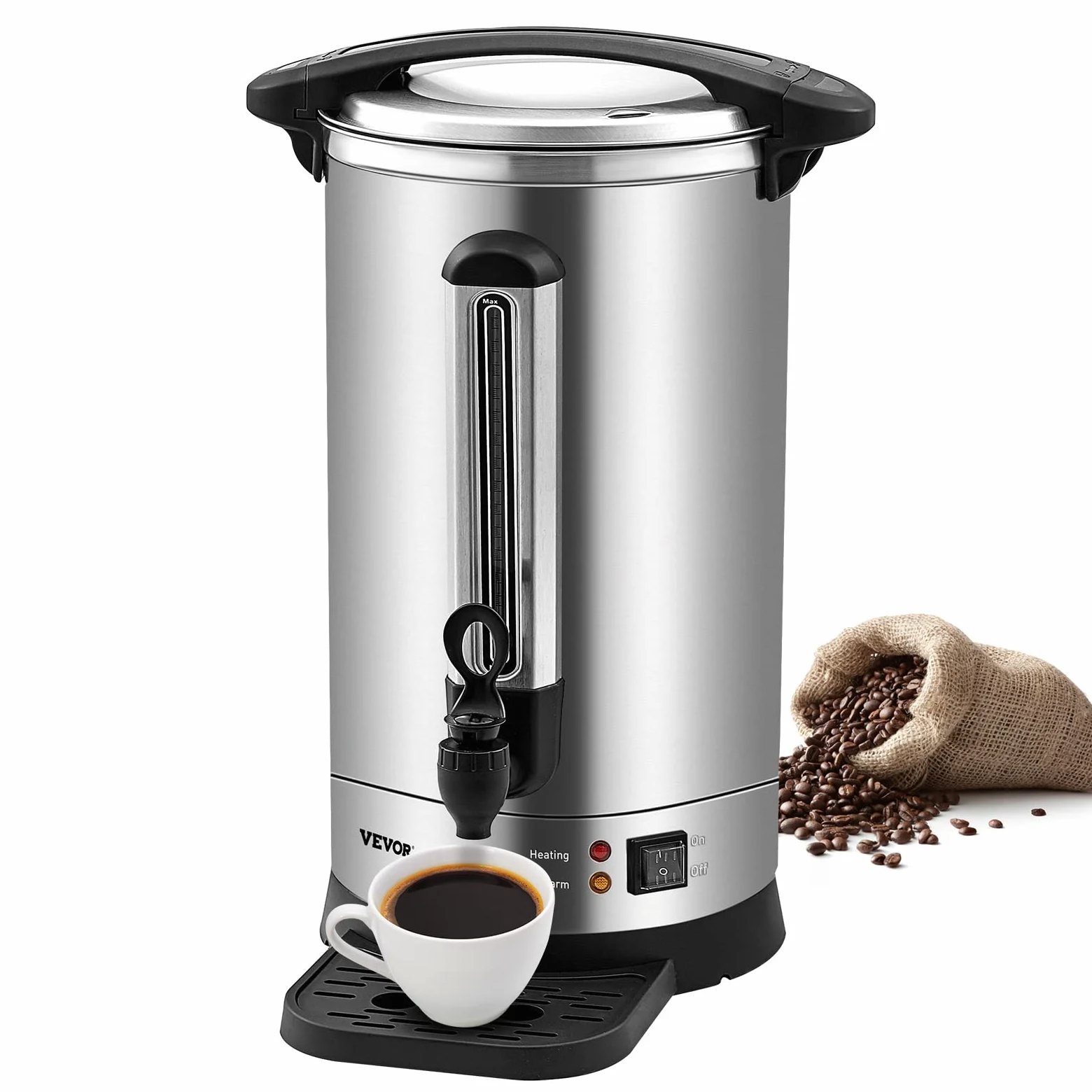 VEVOR Percolateur à Café 9,75 L 65 Tasses Distributeur de Boissons Chaudes en Acier Inoxydable Filtre Permanent Marmite à Vin Chaud 90-98 ℃ Maintenu Infusion Rapide Appareil Chauffe Eau Thé Chocolat