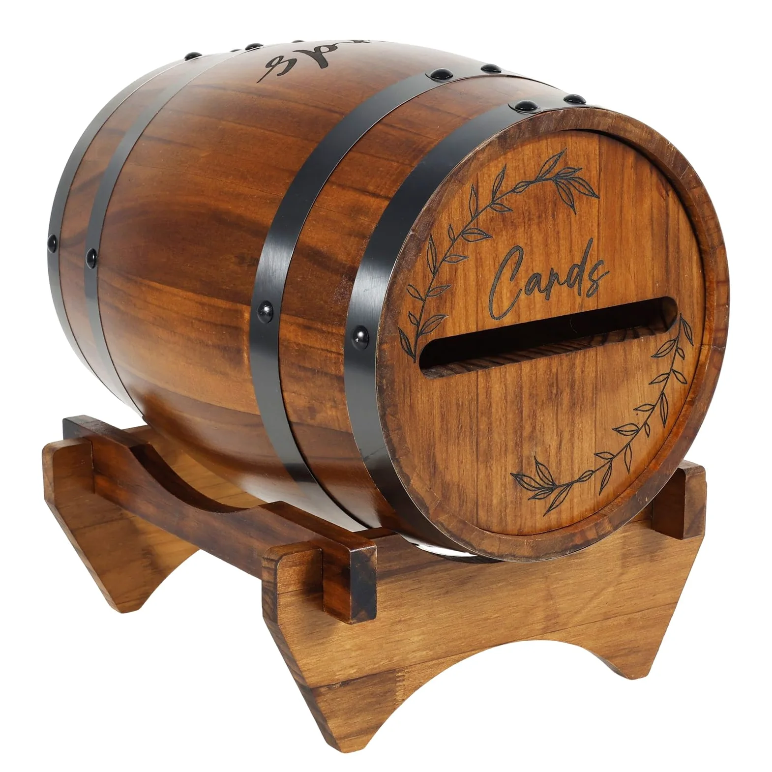 Boîte de rangement en bois pour cartes de mariage en forme de baril de whisky - Housse de rangement pour argent - Housse pour mariage, douche nuptiale, fête d'anniversaire - Décor (brun)