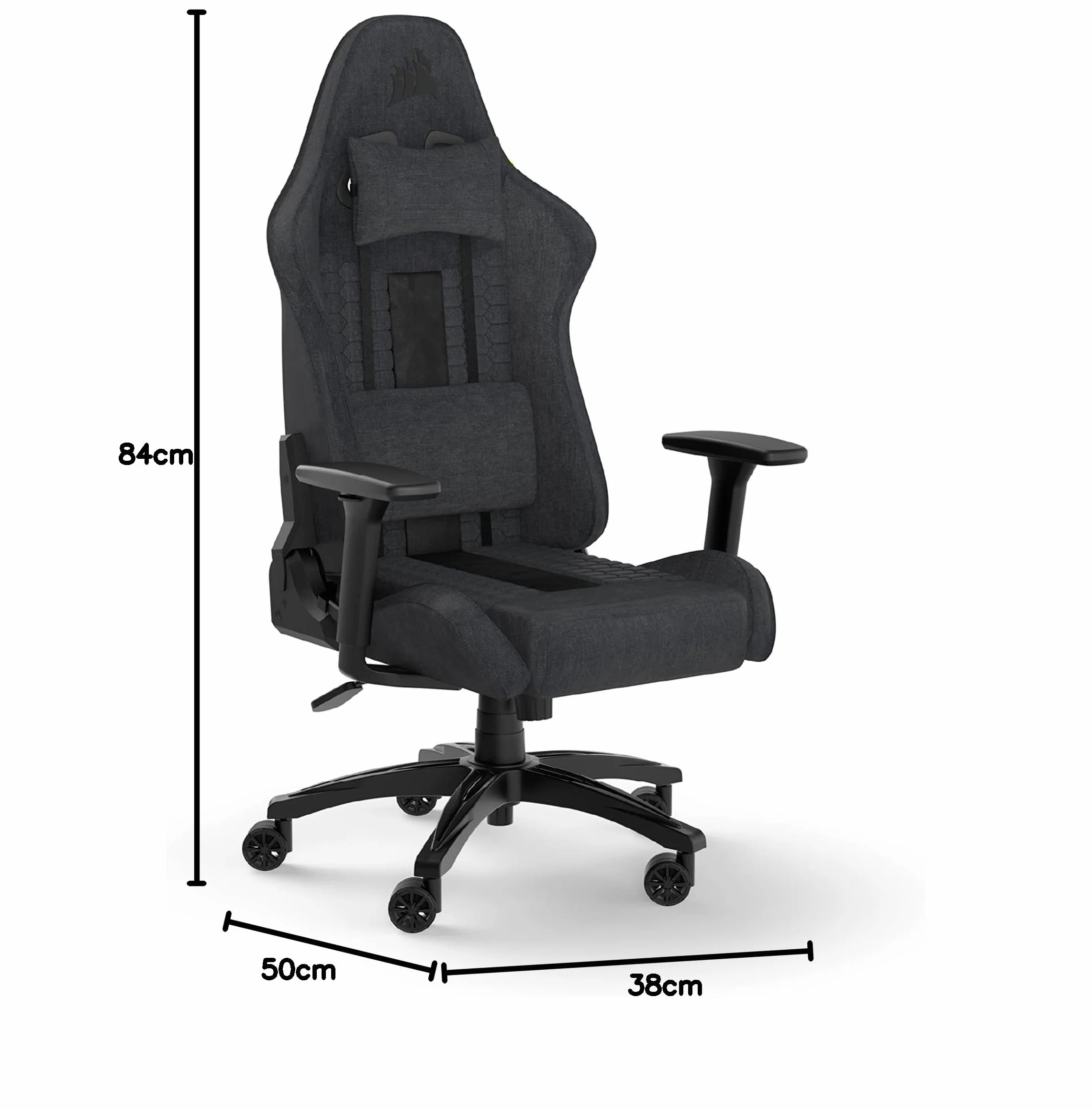 Corsair TC100 Relaxed Fauteuil Gaming – Gris et Noir | Tissu, Design Inspiré des Sports Automobiles, Coussin Lombaire, Coussin Repose-nuque Détachable en Mousse à Mémoire de Forme