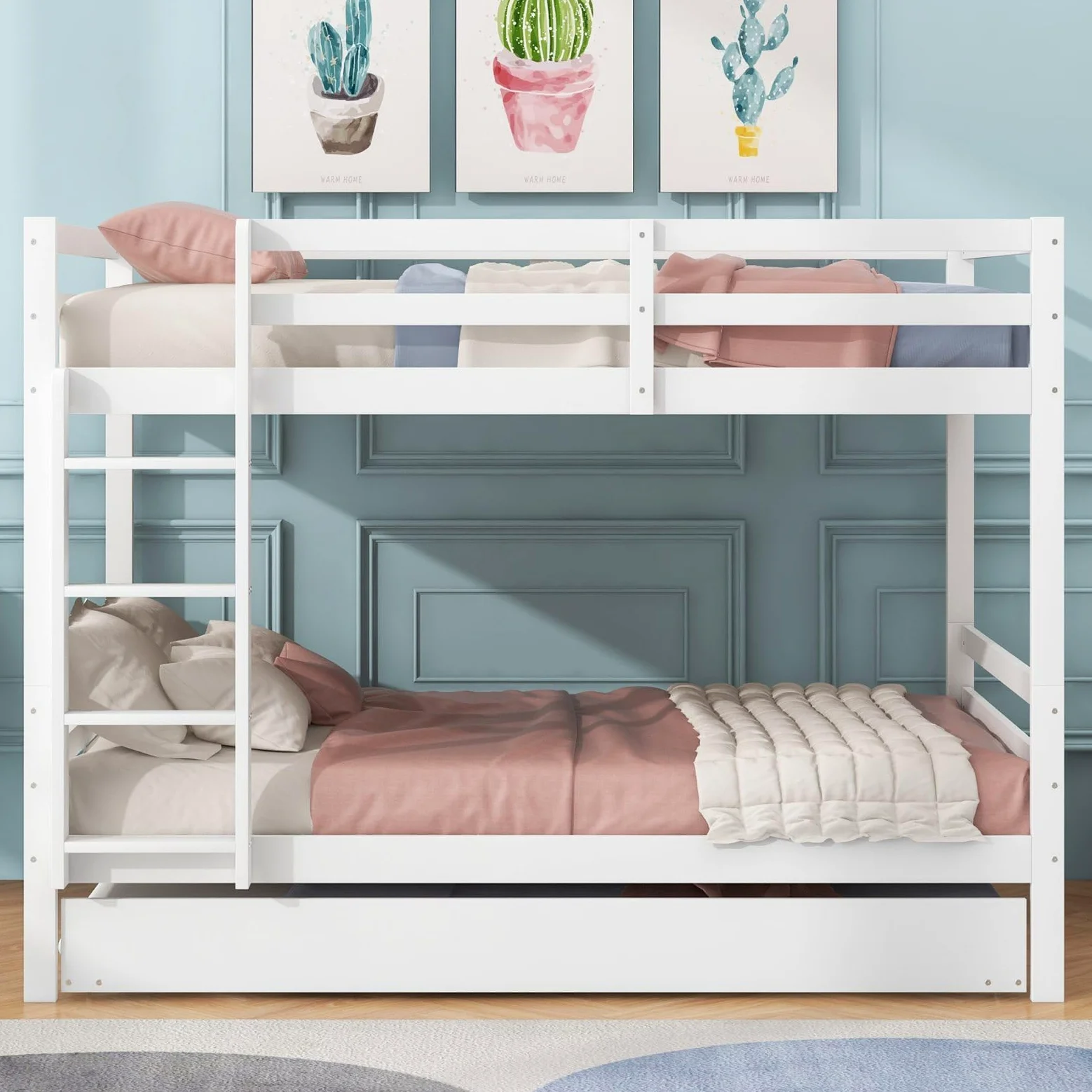 Sweiko Lits superposés 140 * 200cm, Lits pour Enfants avec Lits escamotables, Cadres de lit avec Garde-Corps Hauts, escaliers Stables,White