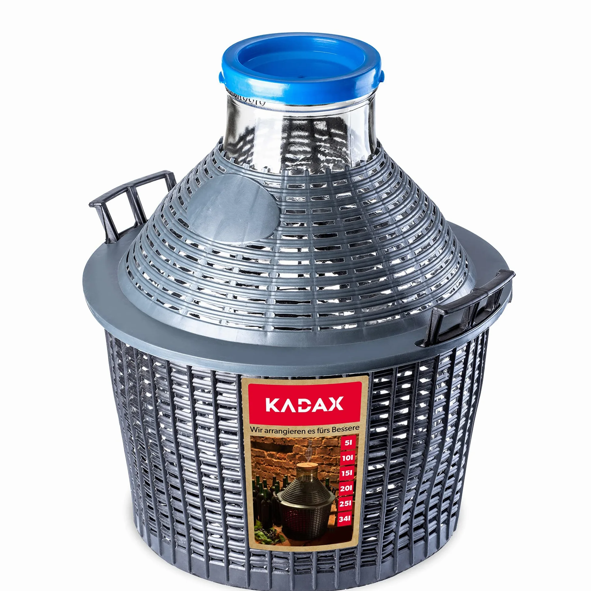 KADAX bonbonne en Verre 15L – Ballons de Fermentation à Large Ouverture avec Panier pour vin, bière & cidre