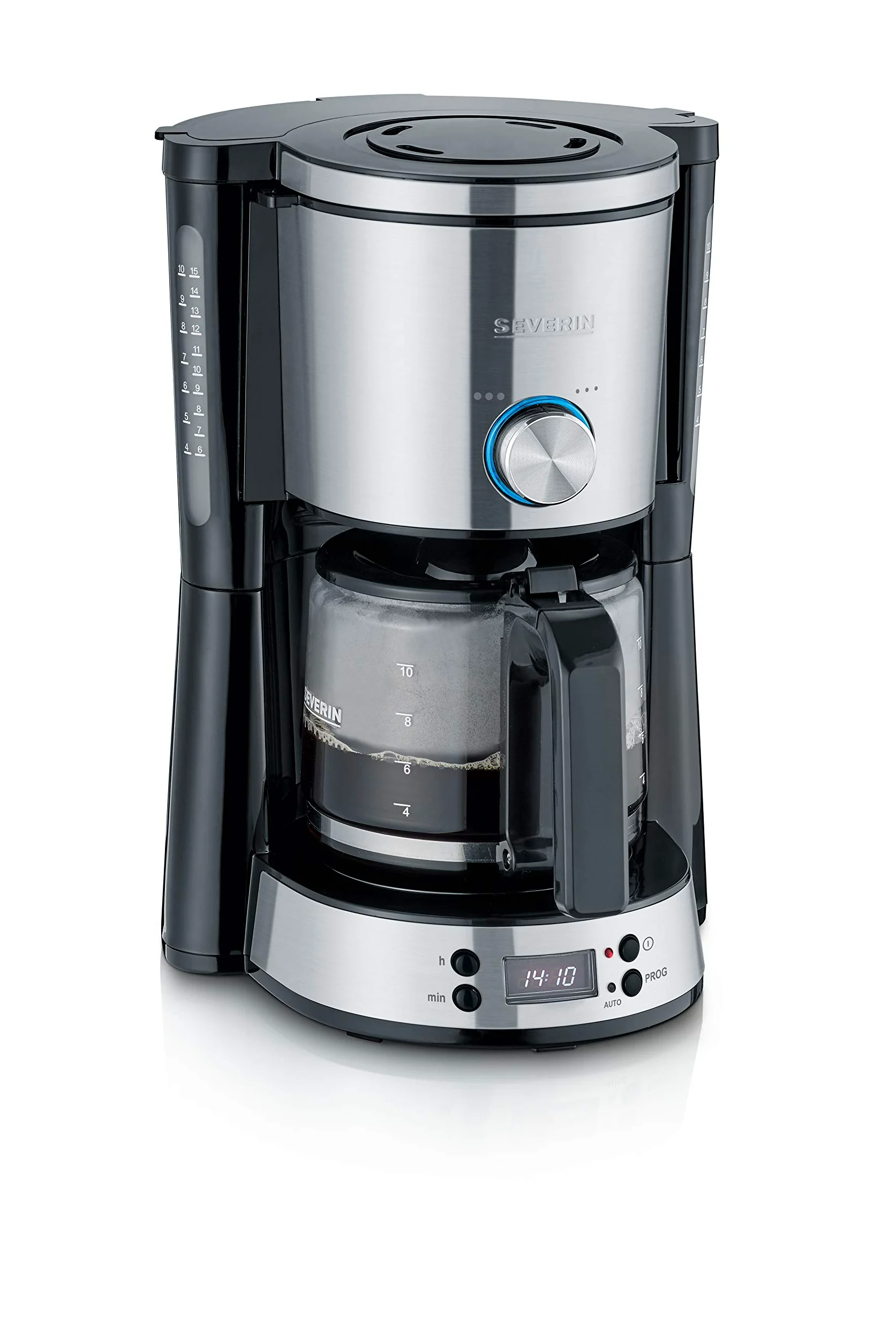 Severin Cafetière Programmable "TYPE Switch", 1000 W, jusqu‘à 10 tasses, AromaSwitch, Sélecteur d'arômes, Noir/Inox, KA 4826