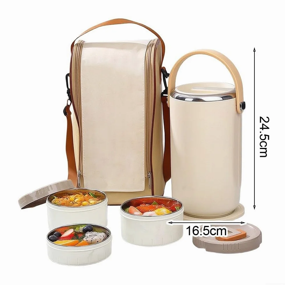 Boîte Repas 3 Niveaux Isotherme Étanche Boîte Repas 3 Niveaux(White) | Isolation pour vide double paroi, 6h froid 8h chaud, 3 niveaux séparés, isotherme offert, pour idéal bureau