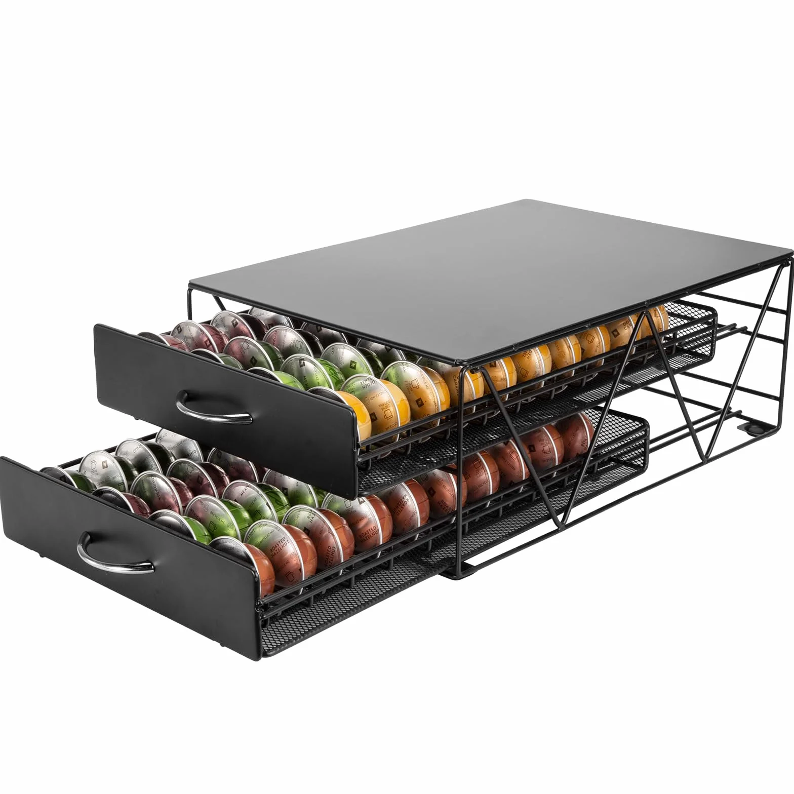 Porte Capsule pour 80 Vertuo Capsules, Support de Machine à Café avec 2 Tiroirs de Rangement Dosettes, Boite Range Dosettes Vertuo,Distributeur/Organisateur Capsules en Métal.