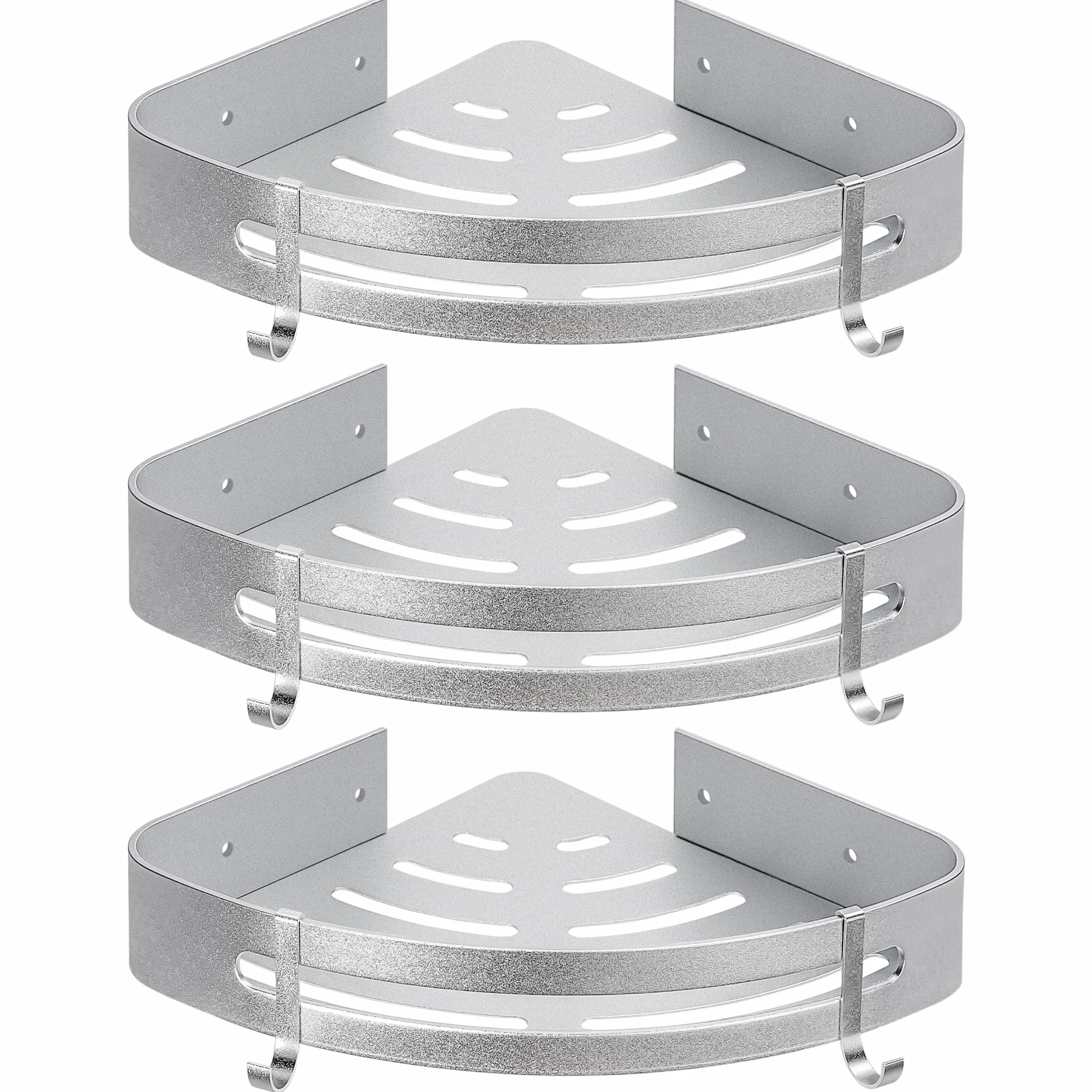 Yorbay Lot de 3 Etagères de Douche en Aluminium avec Crochets sans Perçage Etagère d’Angle de Douche