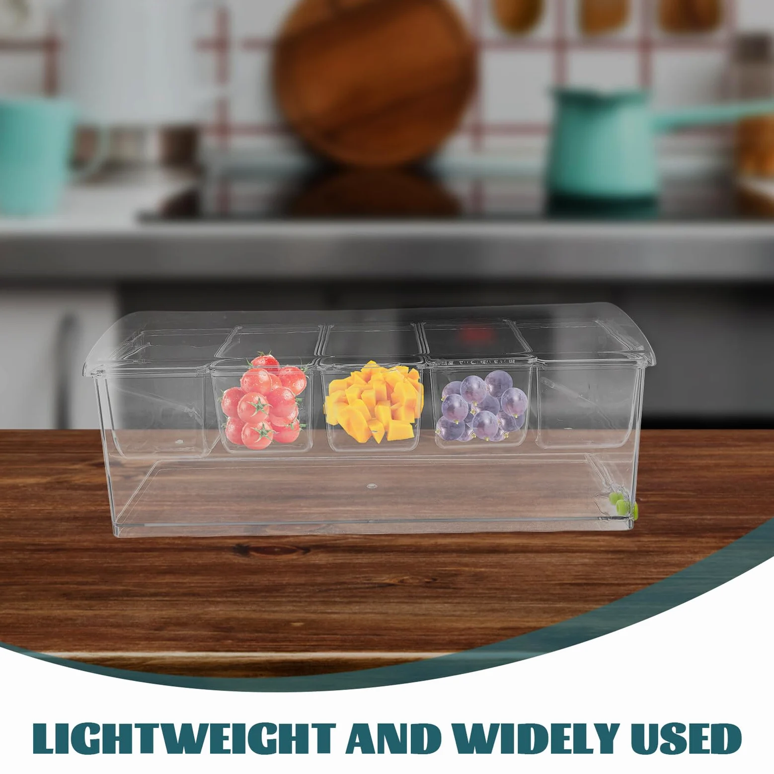 Plateau à Condiments Réfrigéré en Plastique Transparent 5 Compartiments avec Couvercle Plateau à Garnitures pour Bar et Buffet Service de Fruits Légumes et Sauces pour