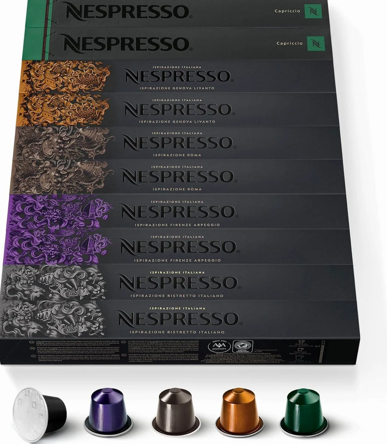 Nespresso Machine à café Inissia noir Delonghi Original - Bundle Top Sélection Ispirazione 100 Capsules