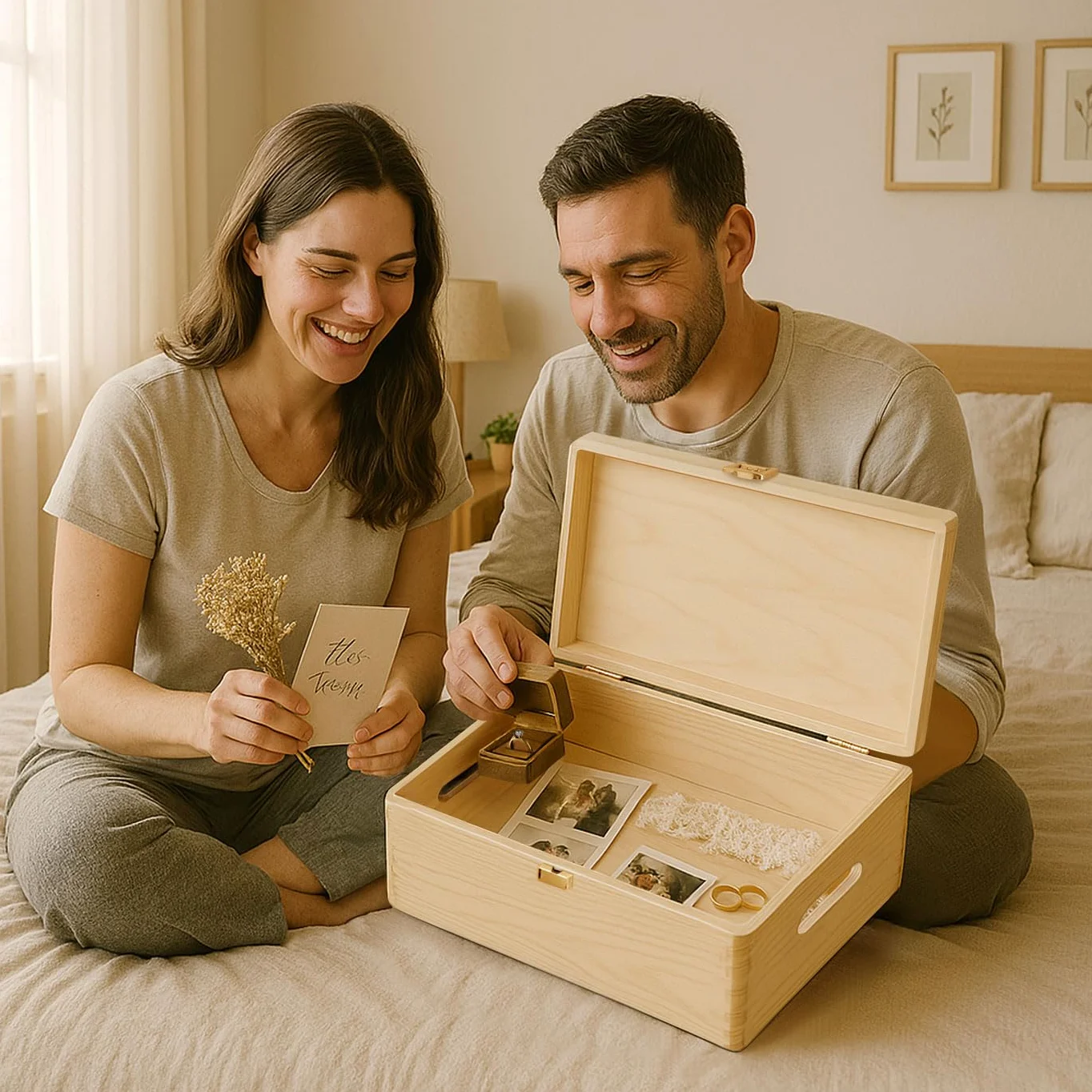 Maverton Boite a Souvenir Personnalisable - Cadeau Personnalisé pour couple - L/XL Boite de Rangement avec Couvercle en Bois de Pin Naturel - Cadeau Noel - Cadeau Mariage Anniversaire Amoureux