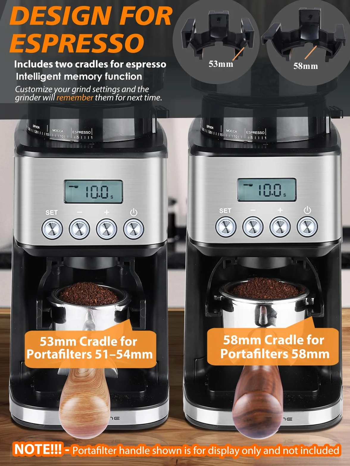 Homtone Moulin à Café Électrique, 51 Niveaux de Mouture Réglables, Broyeur à Meule Conique en Acier Inoxydable, Antistatique, pour Espresso, Café Filtré, French Press, 160 W (Argent)