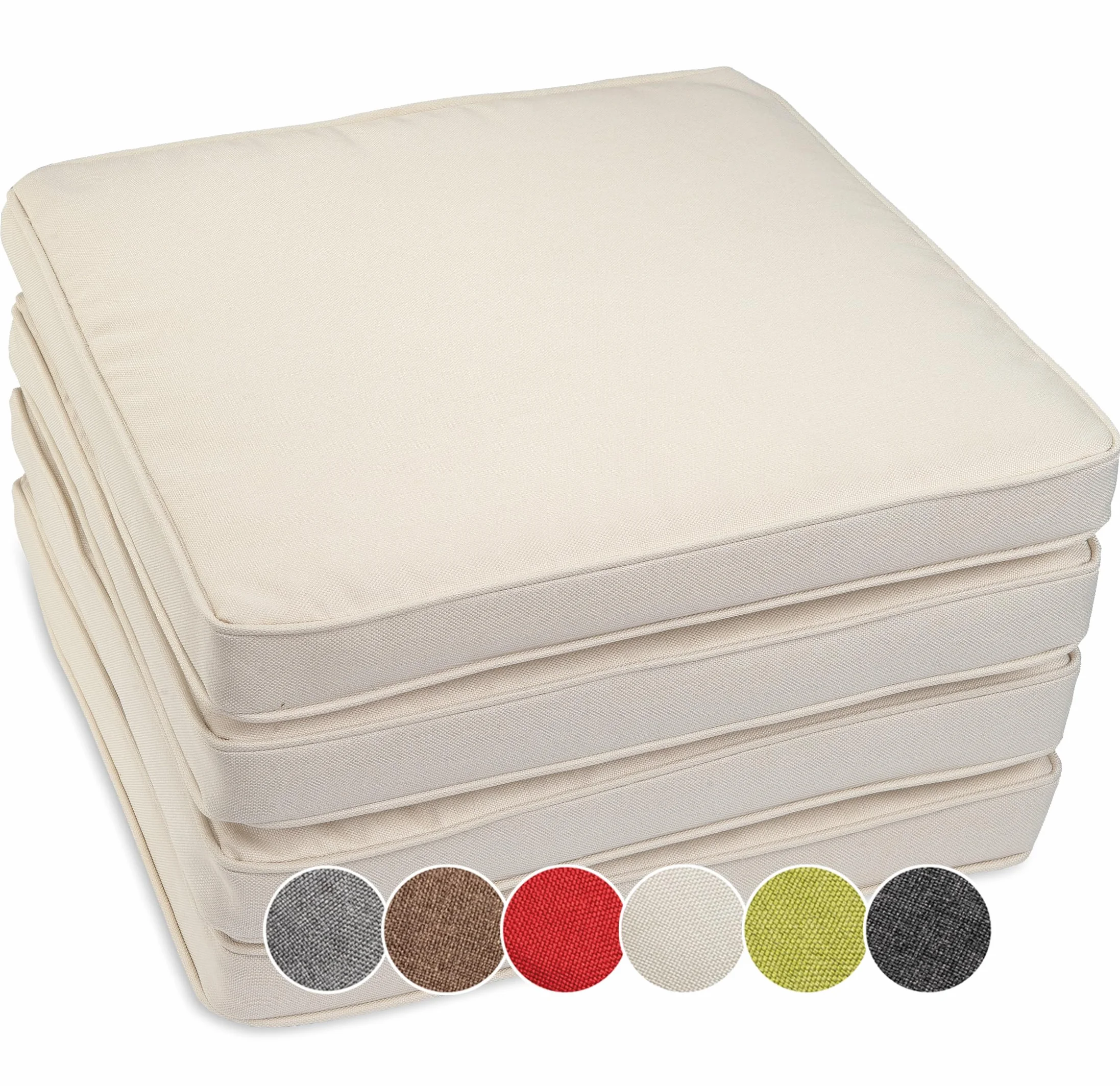 sunnypillow - Lot de 4 Coussins de Chaise - imperméables résistants aux UV - 50 x 50 x 5 cm - Coussin d'assise pour bancs - Coussin de siège pour la Maison et Le Jardin - Intérieur/Extérieur - Ecru